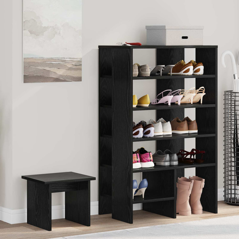 Shoe cabinet with shelf 2 pcs Black oak Engineered wood