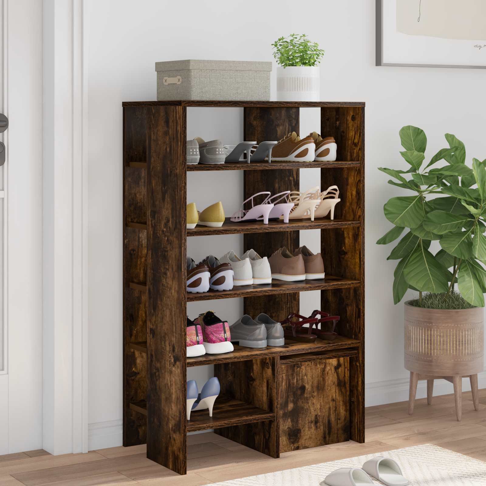 Shoe cabinet with shelf 2 pcs Smoked oak Engineered wood