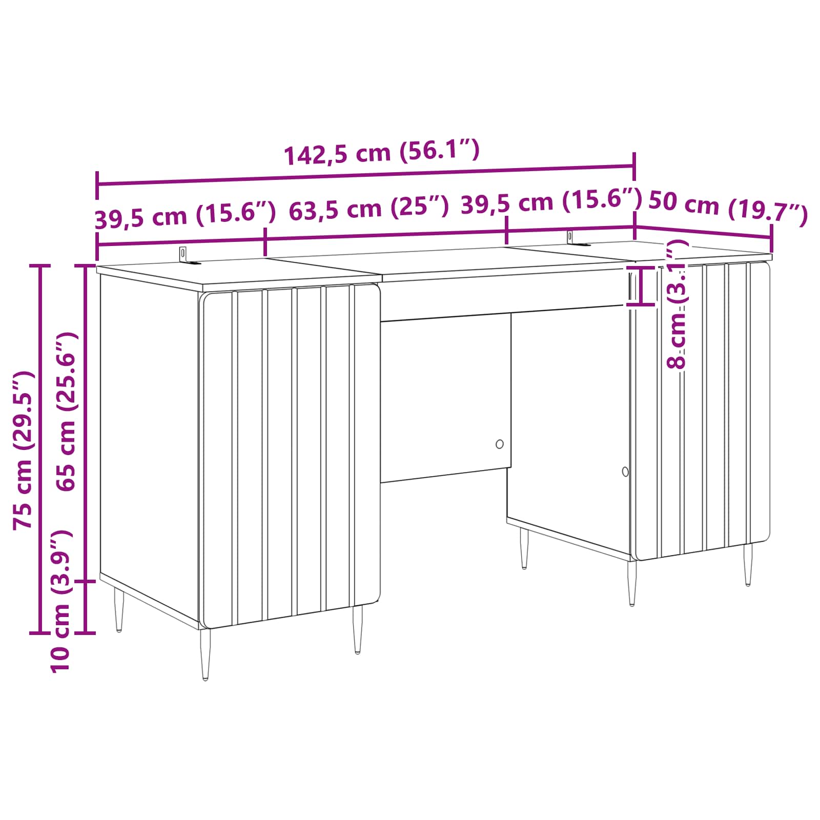 Stalas Betono pilka 142,5 x 50 x 75 cm Apdirbta mediena