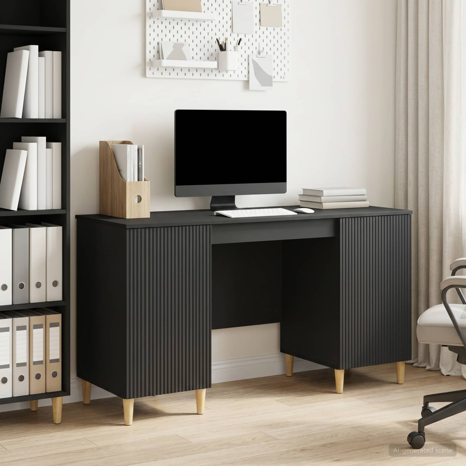 Galds ar plauktu melns 142,5 x 50 x 75 cm apstrādāta koksne