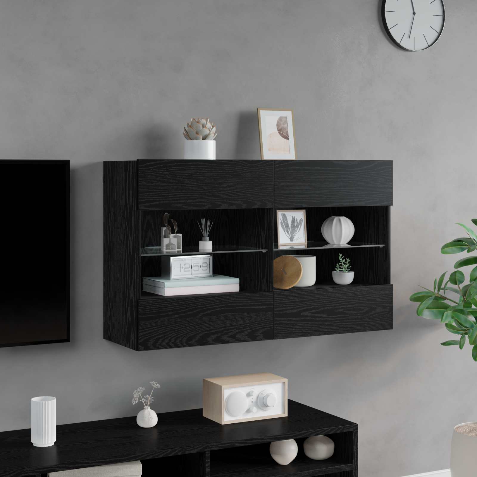 TV Wall Cabinet Black Oak 98.5 x 30 x 60.5 cm