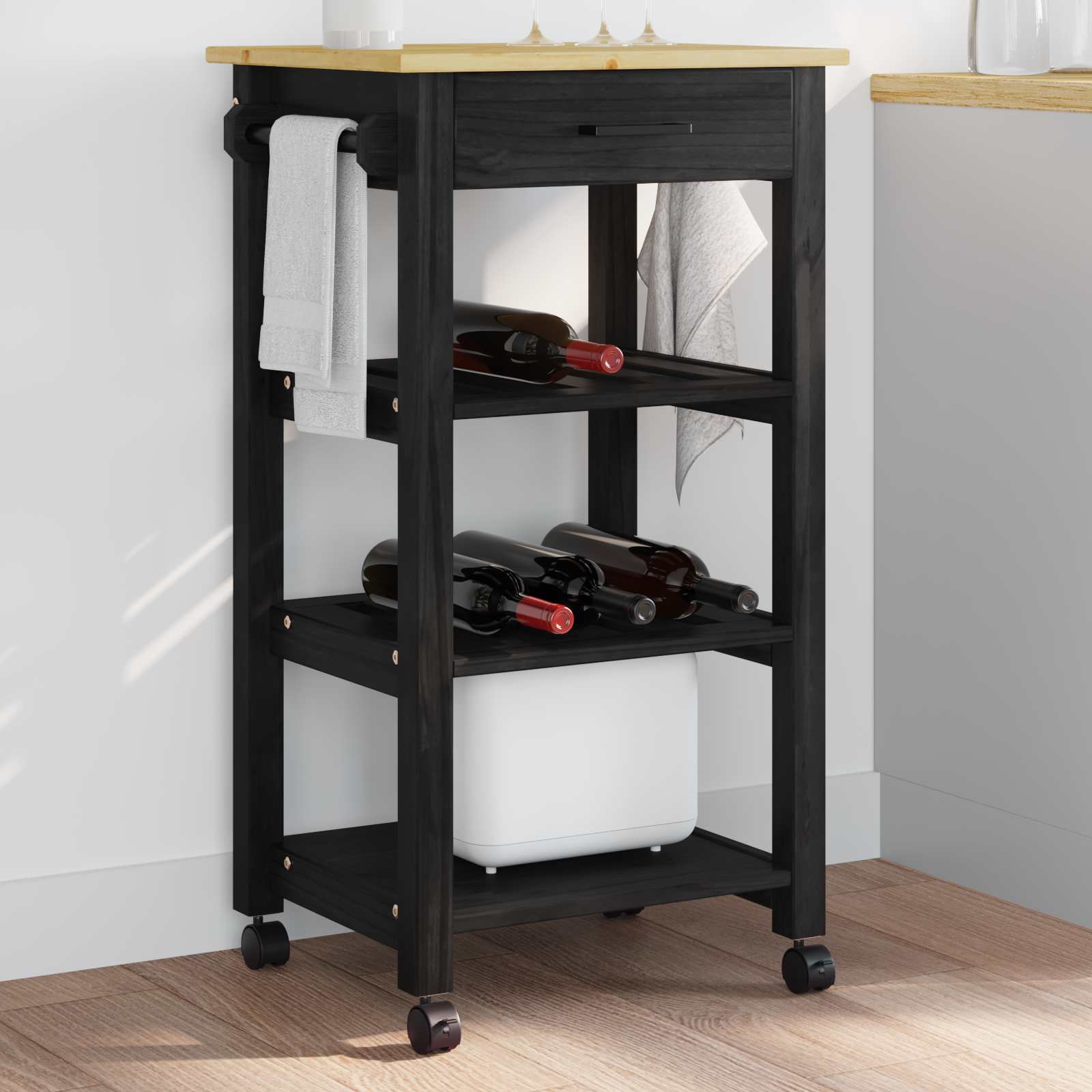 Kitchen Trolley Simple Black 88.5 x 40 x 48 cm