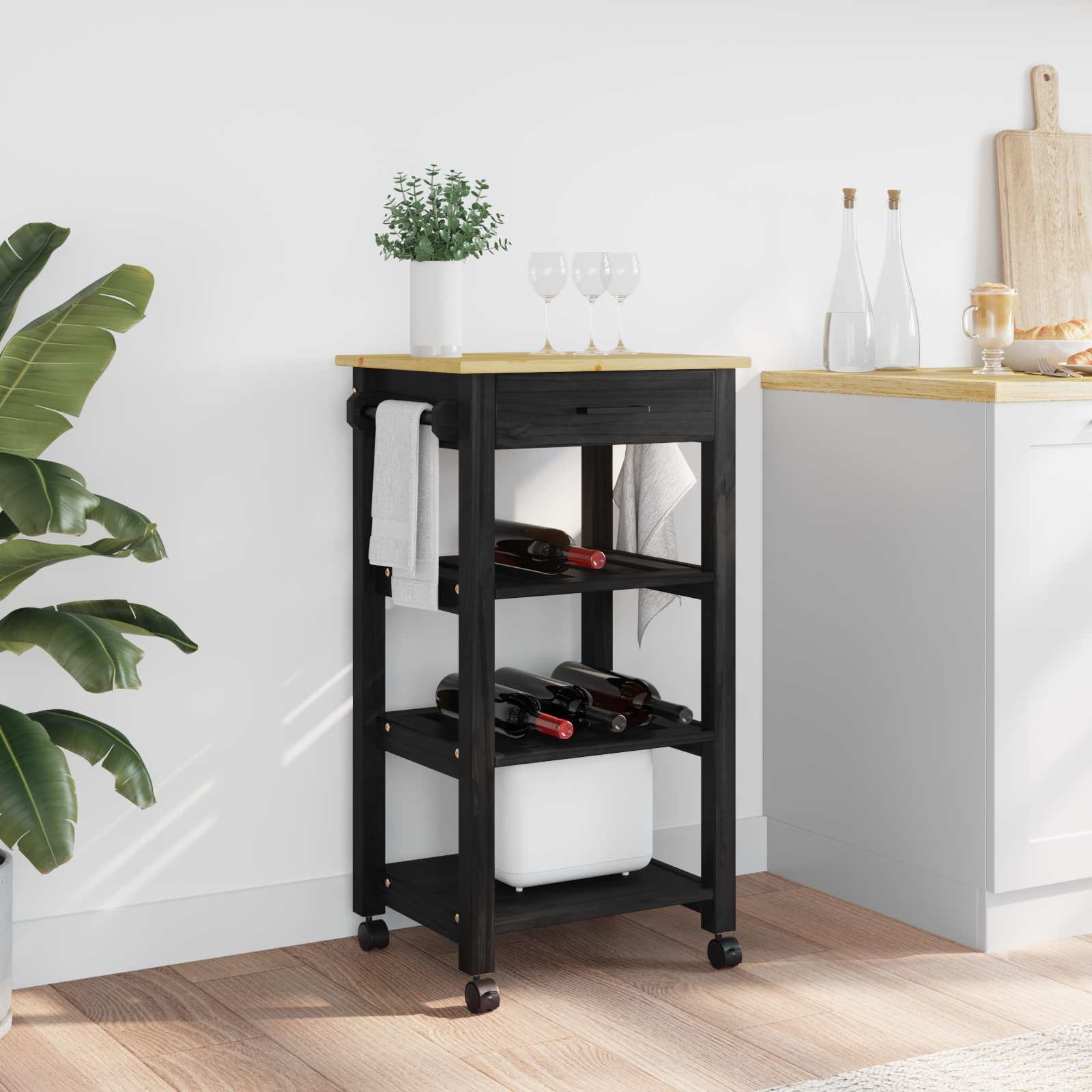 Kitchen Trolley Simple Black 88.5 x 40 x 48 cm