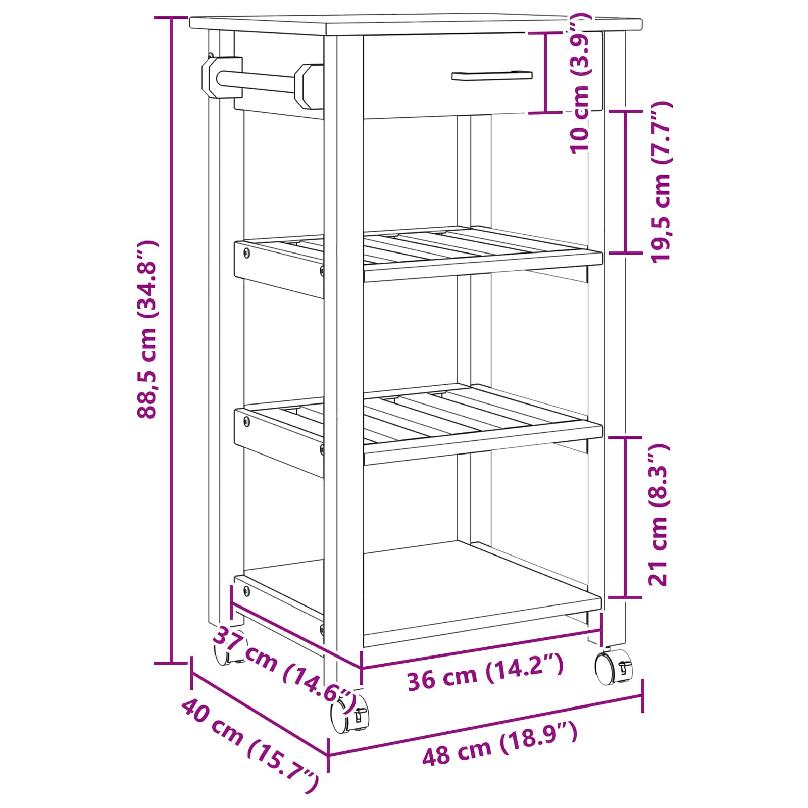 Kitchen Trolley Simple Black 88.5 x 40 x 48 cm