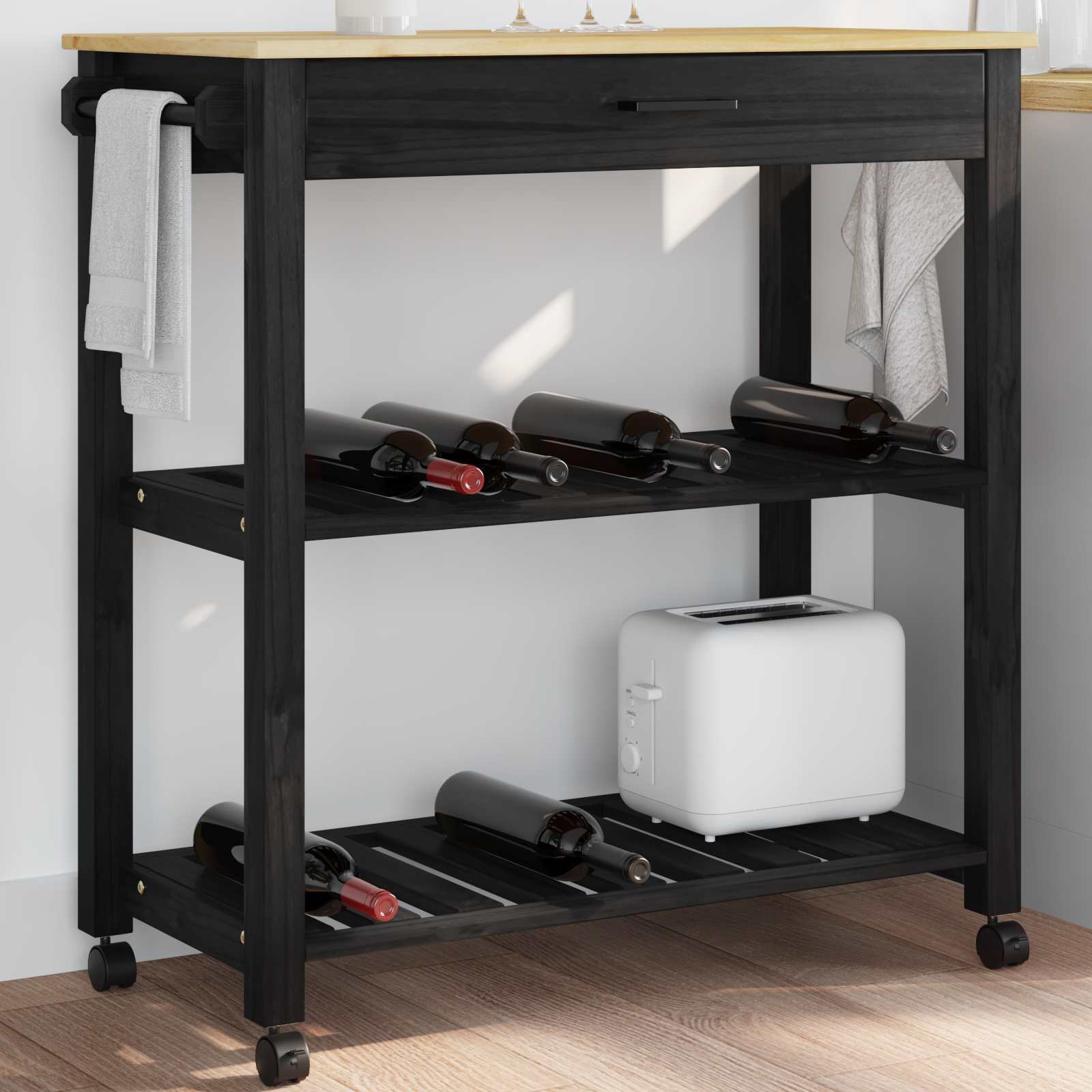 Kitchen Trolley Simple Black 88.5 x 40 x 84 cm