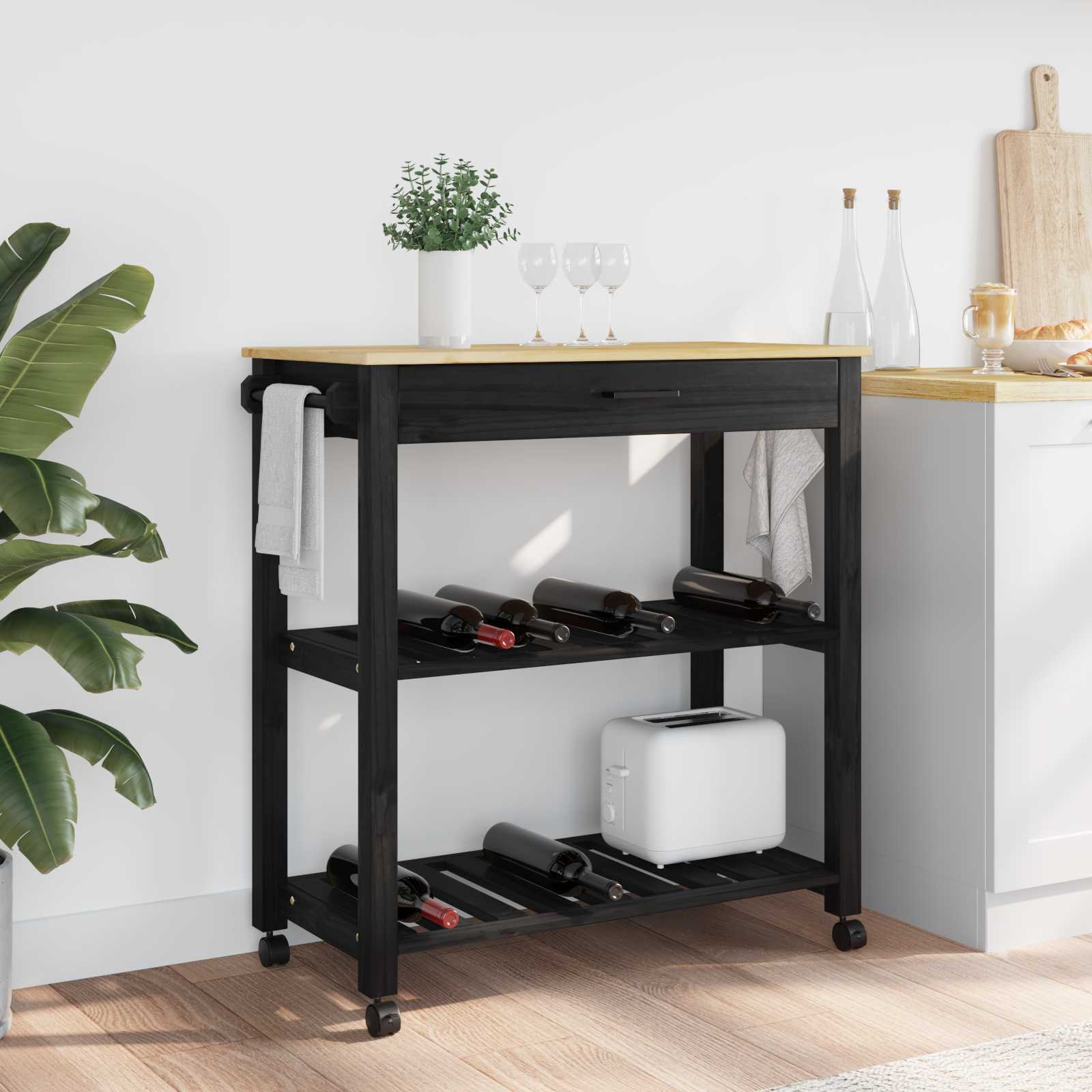 Kitchen Trolley Simple Black 88.5 x 40 x 84 cm
