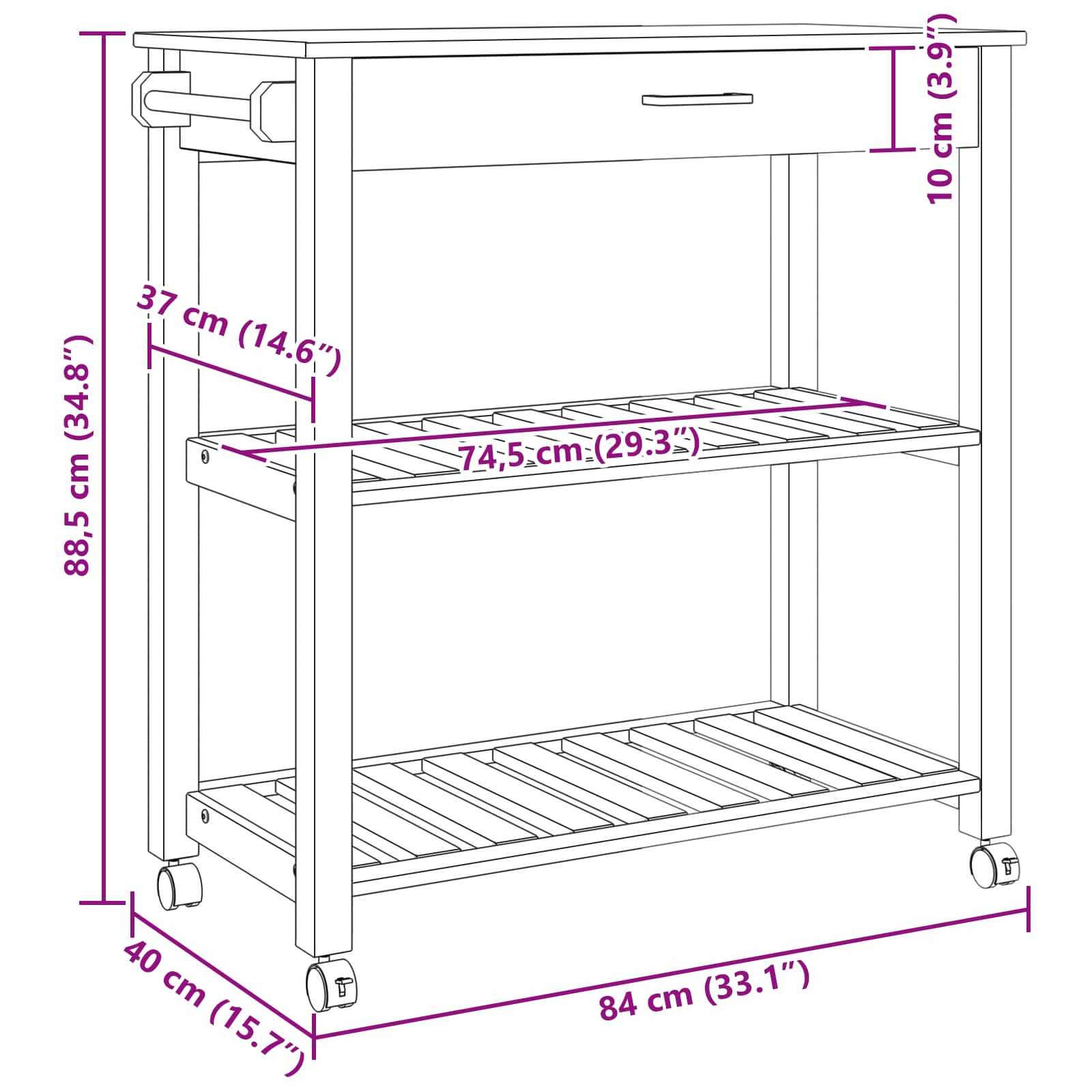 Kitchen Trolley Simple Black 88.5 x 40 x 84 cm
