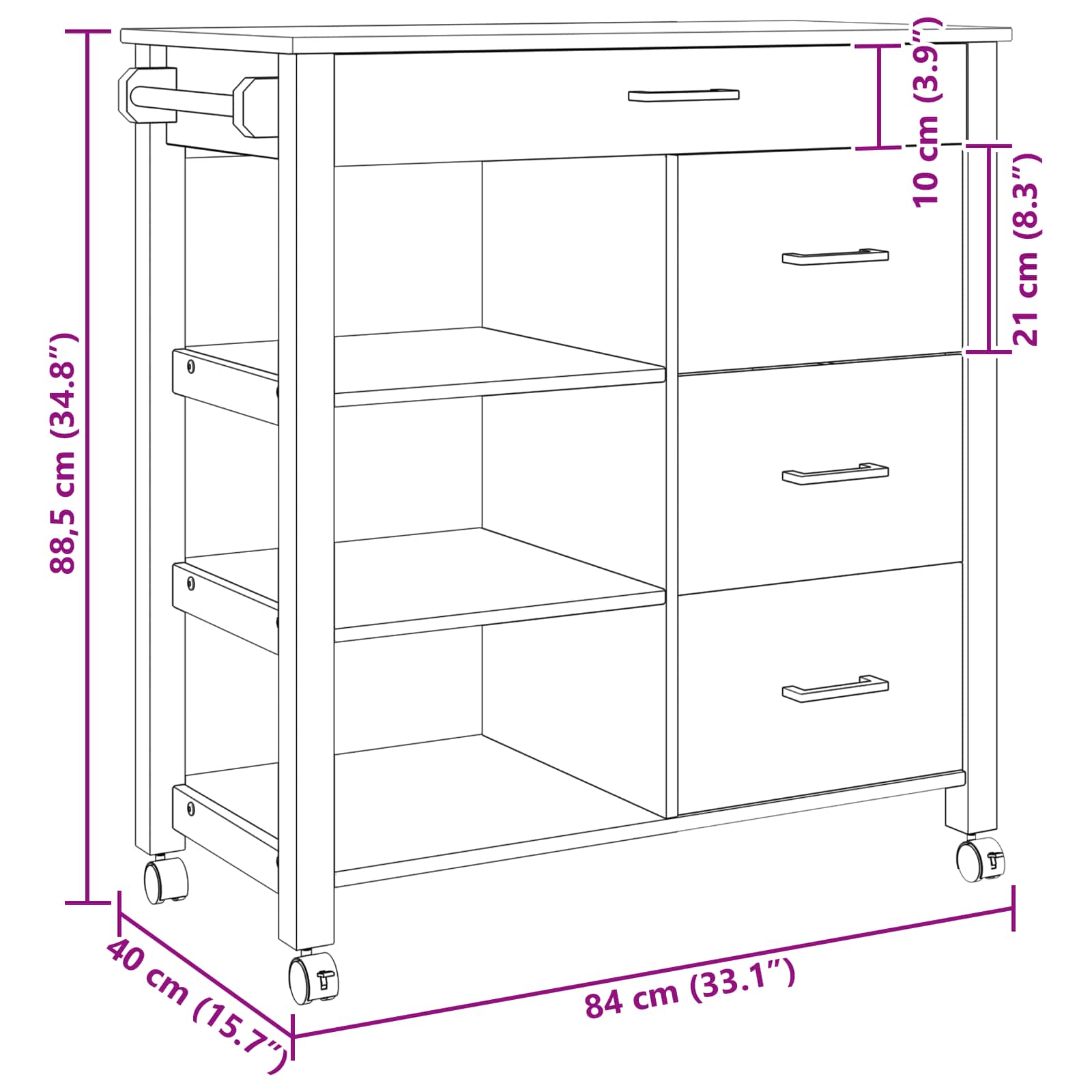Virtuvės vežimėlis Juoda