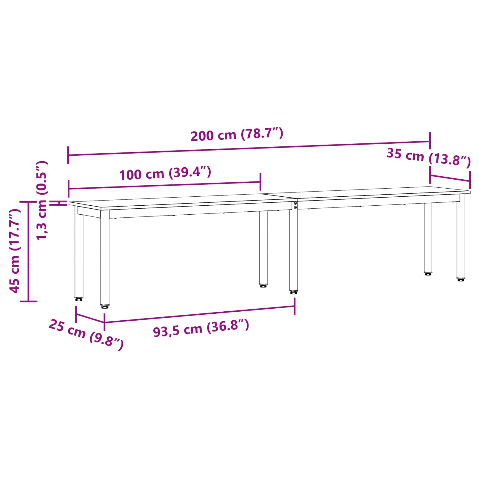 suoliukas Balta 200 x 35 x 45 cm Kietos pušies mediena