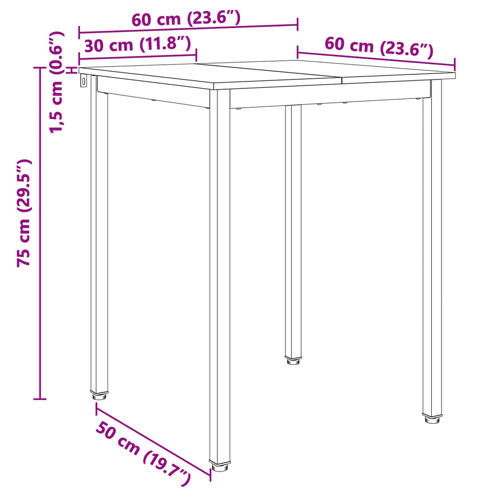 Valgomojo stalas Balta 60 x 60 x 75 cm Kietos pušies mediena