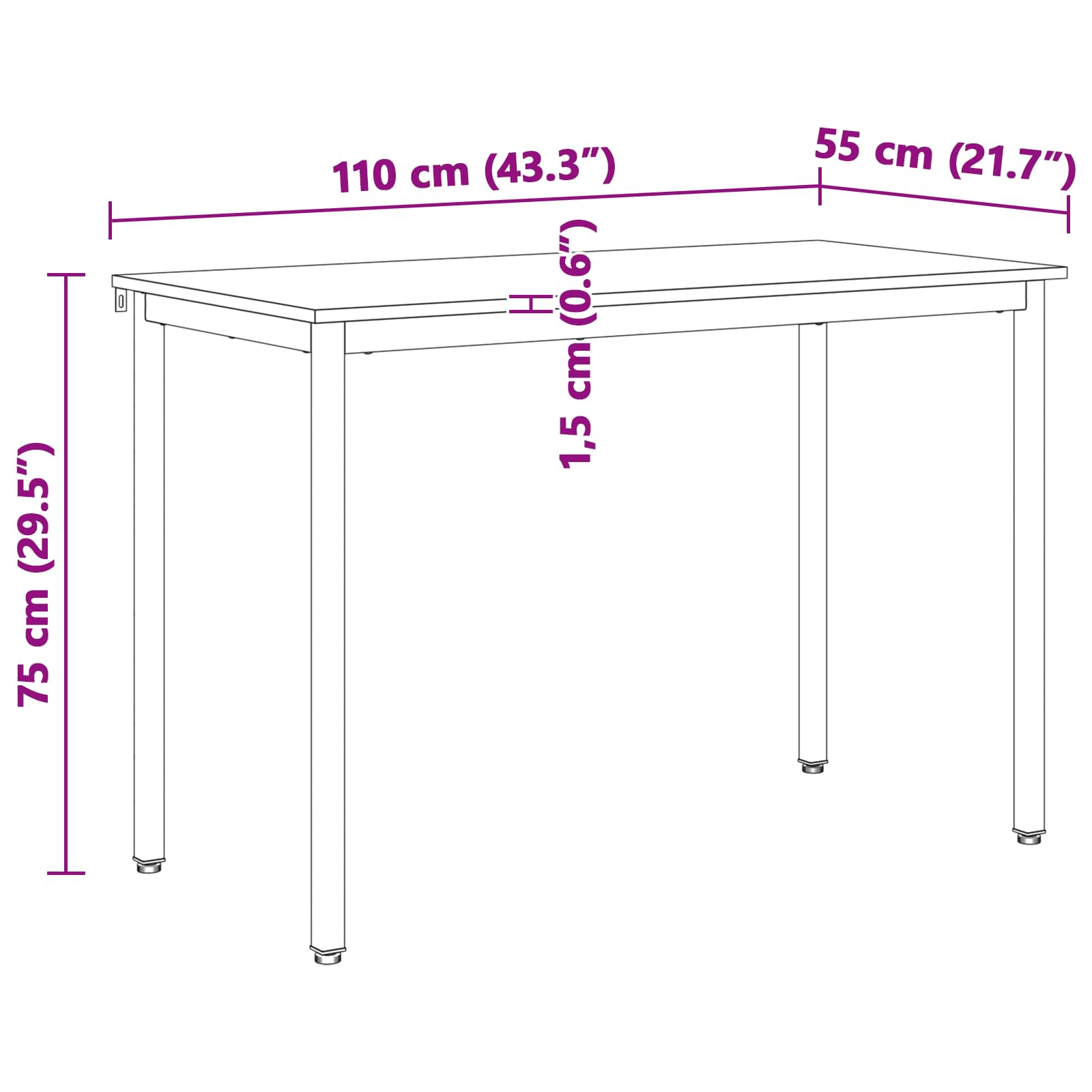 Valgomojo stalas Balta 110 x 55 x 75 cm Kietos pušies mediena