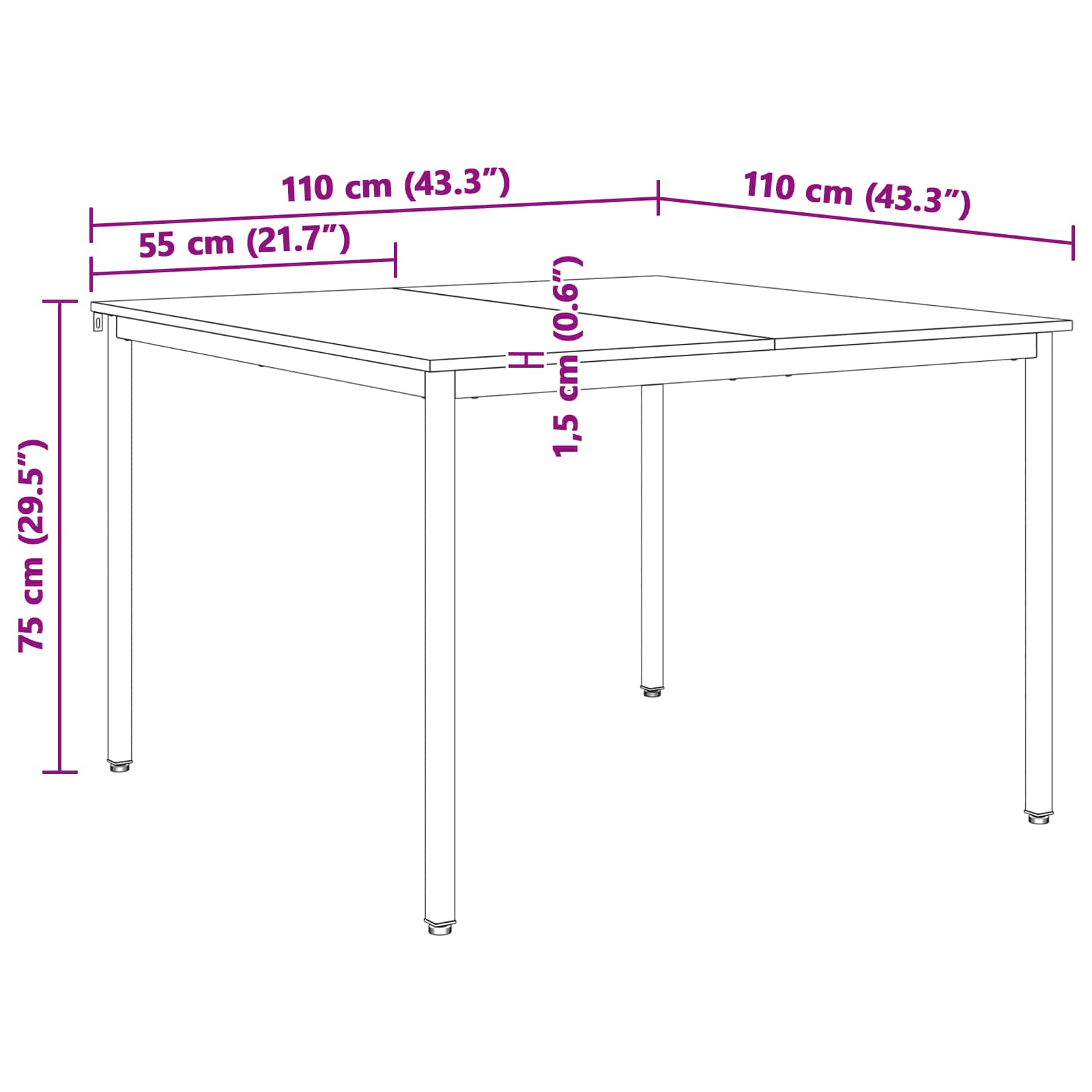 Valgomojo stalas Balta 110 x 110 x 75 cm Kietos pušies mediena