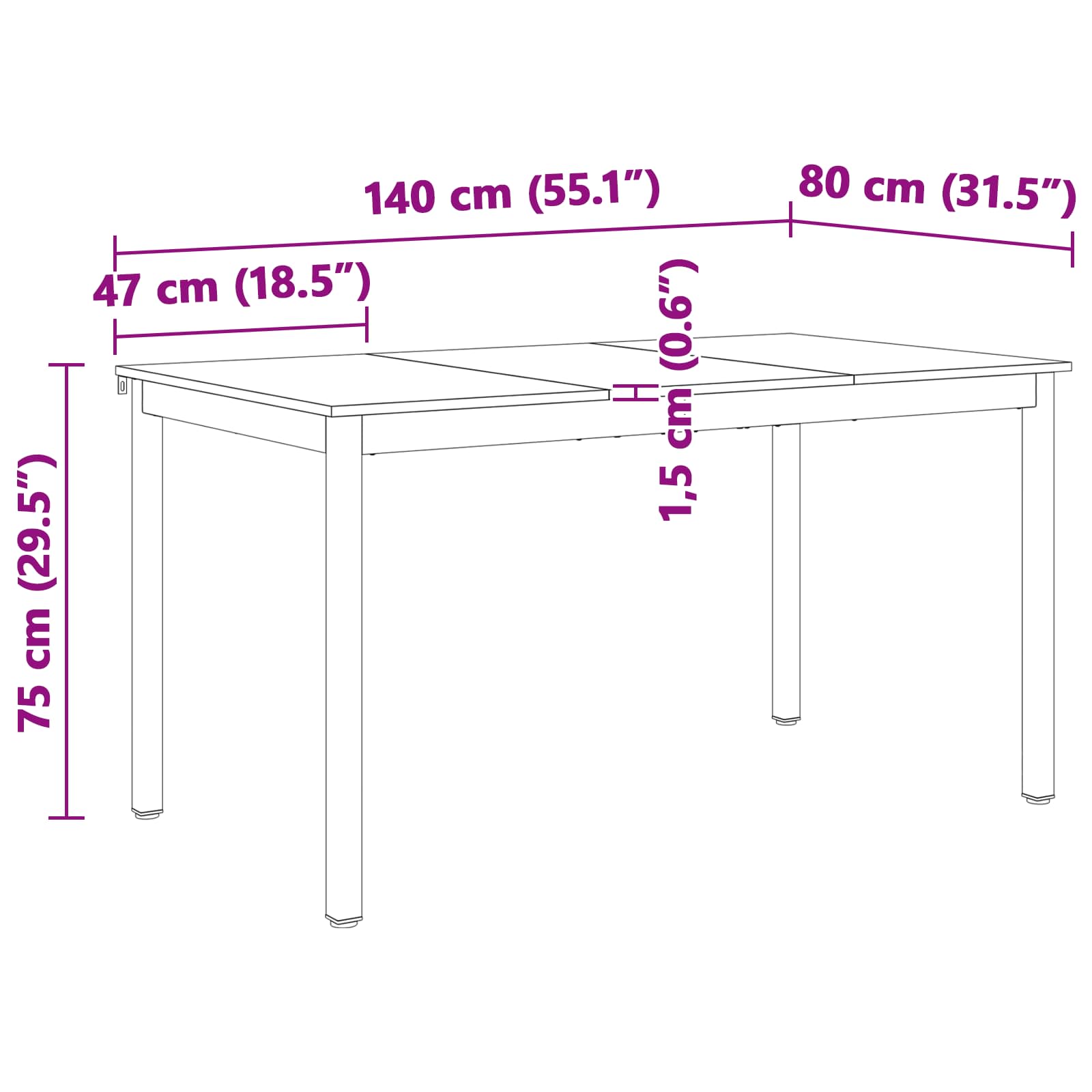 Valgomojo stalas Balta 140 x 80 x 75 cm Kietos pušies mediena