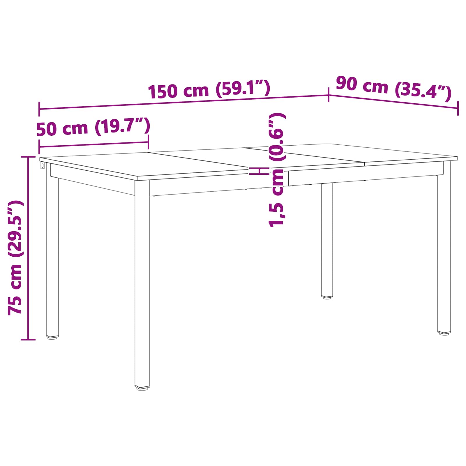 Valgomojo stalas Balta 150 x 90 x 75 cm Kietos pušies mediena