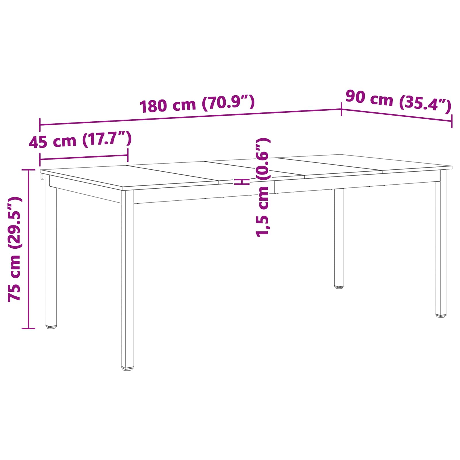 Dining table Natural 180 x 90 x 75 cm
