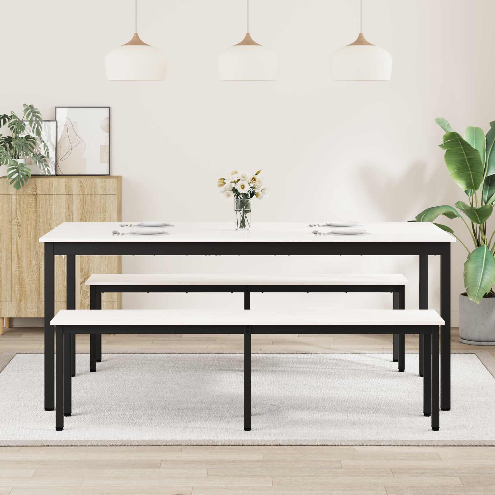 Valgomojo stalas Balta 180 x 90 x 75 cm Kietos pušies mediena