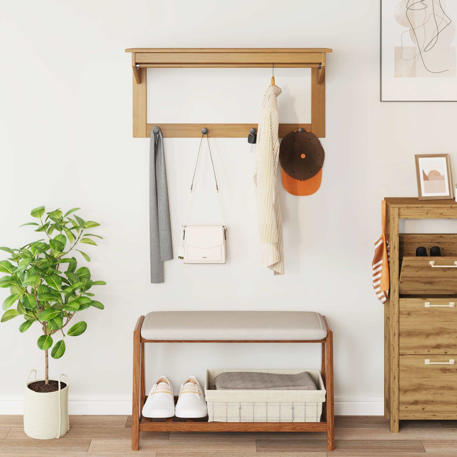 Coat Honey brown 90 x 35 x 41.5 cm Solid pine wood