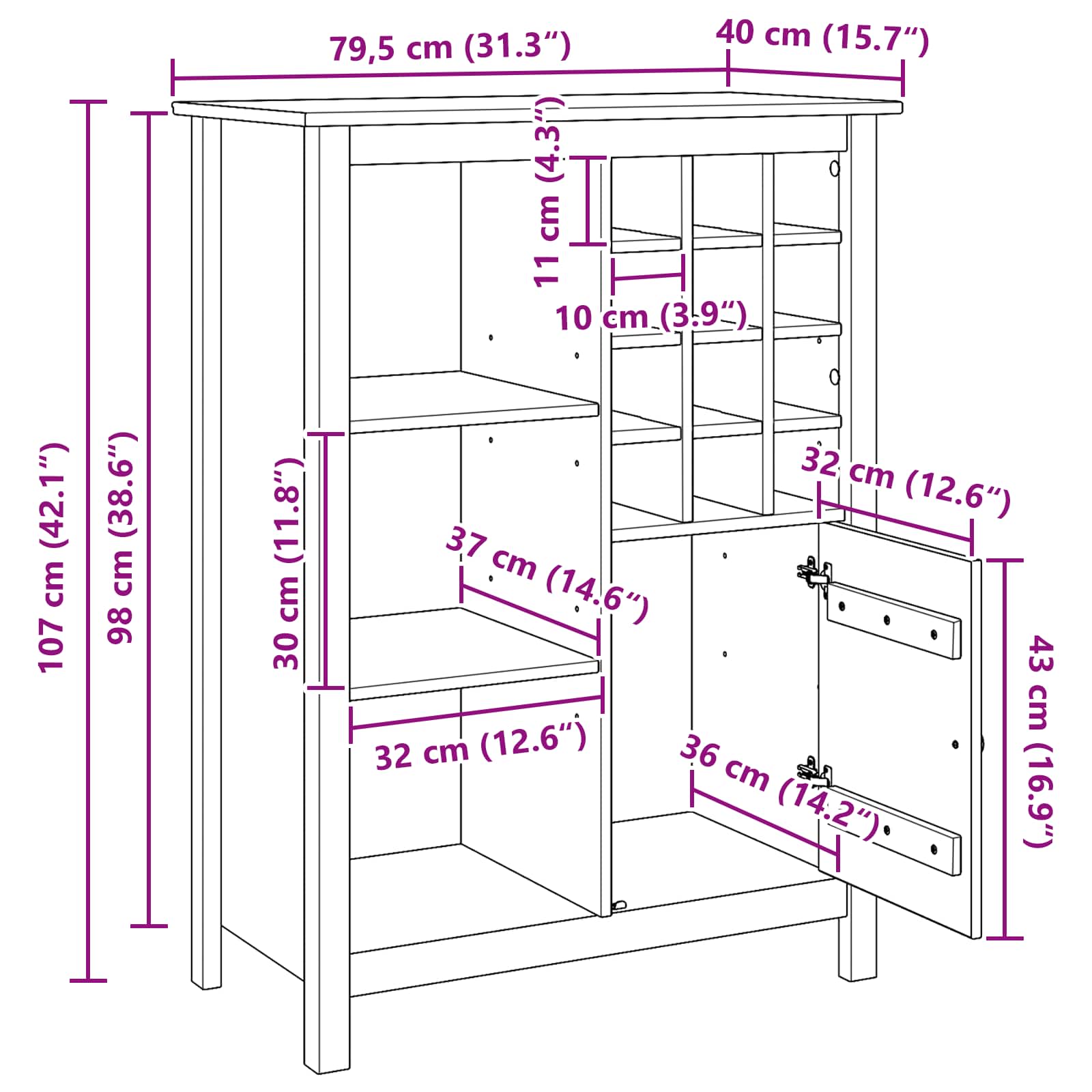 Vyno spinta HILL Medus ruda 79.5 x 40 x 107.5 cm