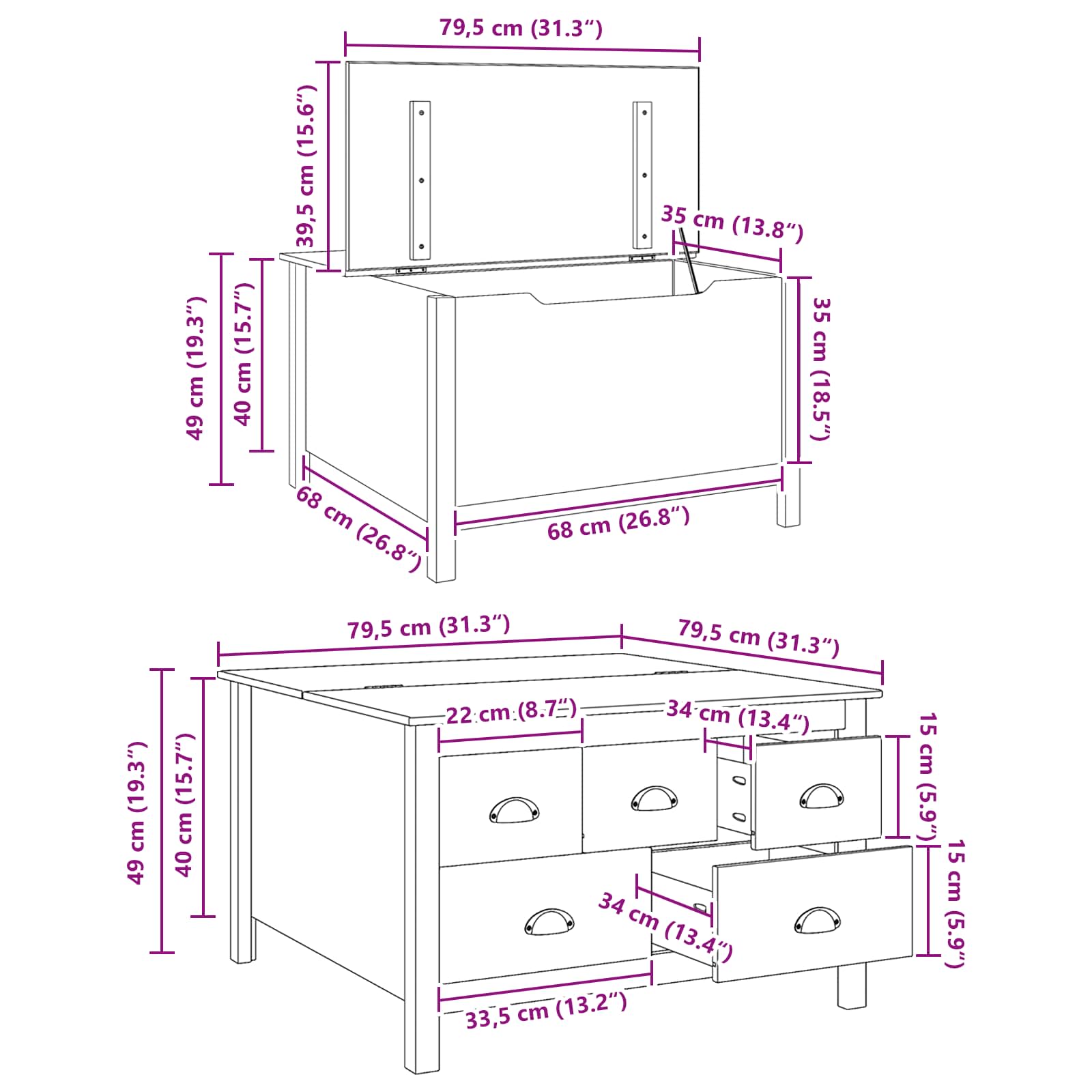 Coffee Table White and Honey Brown 79.5 x 79.5 x 49 cm