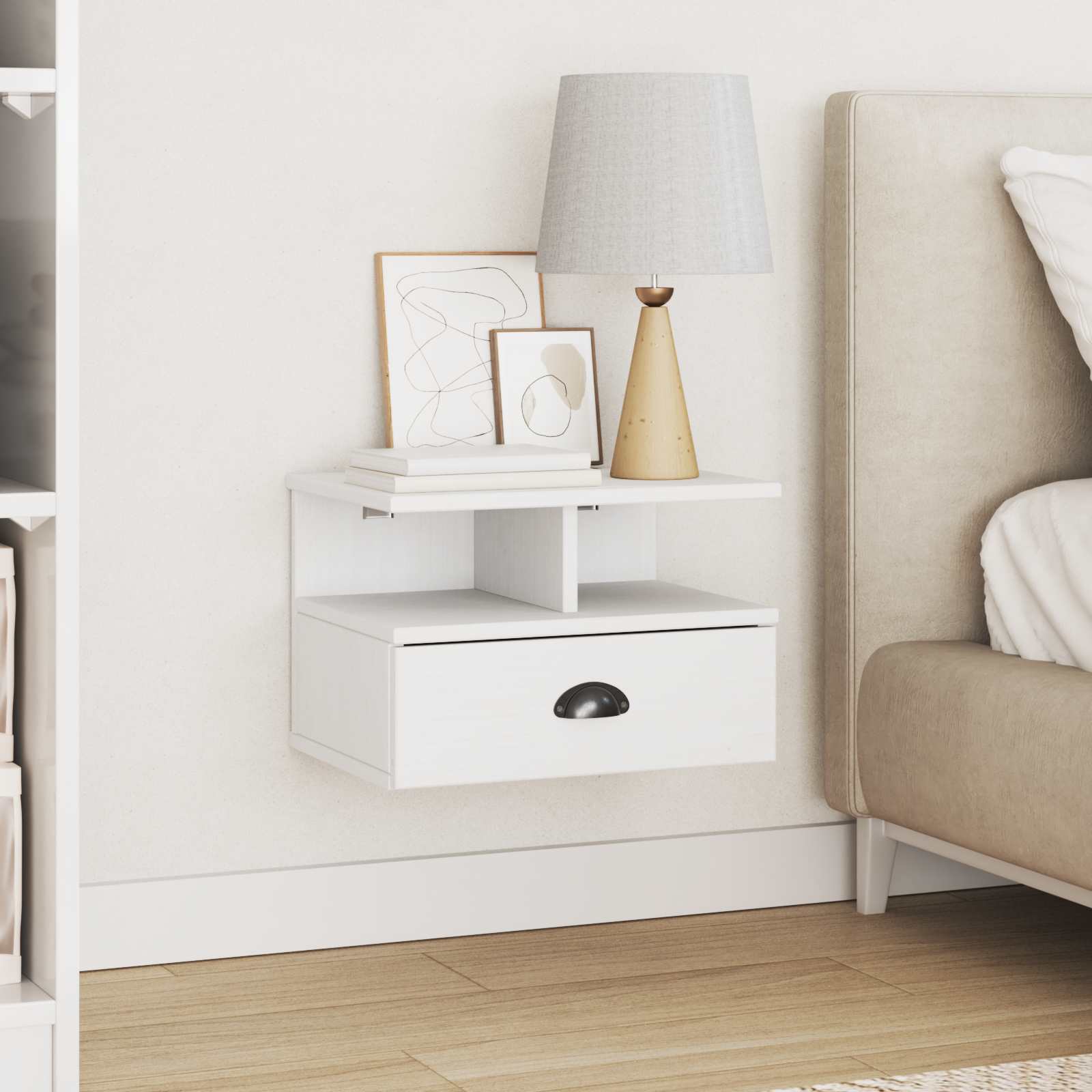 Bedside cabinet White 40 x 31 x 27 cm Solid pine wood
