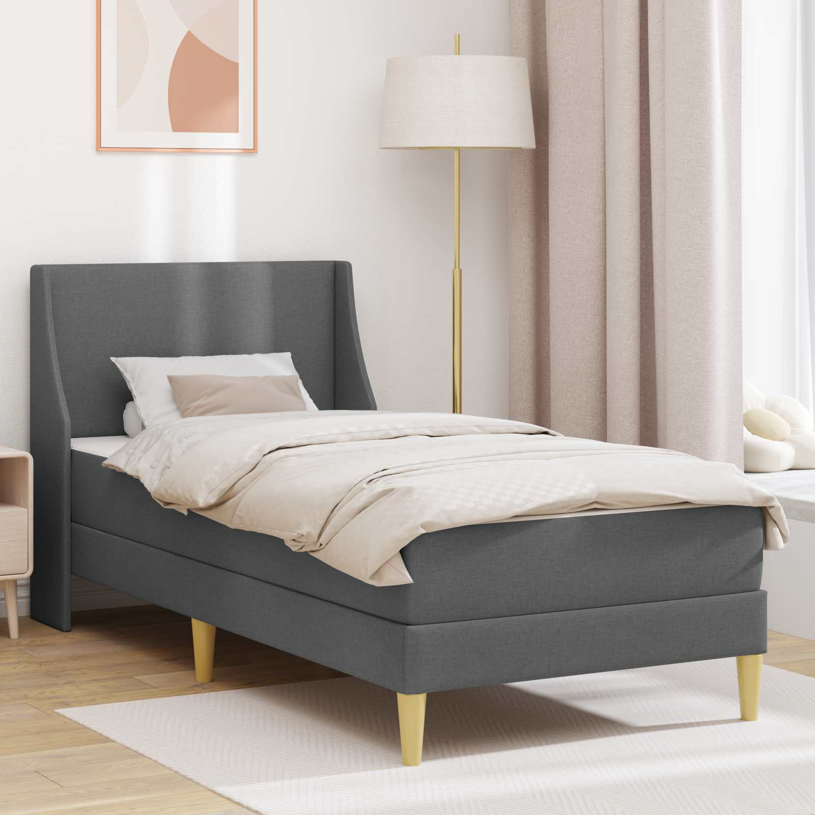 Gultas rāmis ar matraci Tumši pelēks 100 x 200 cm audums