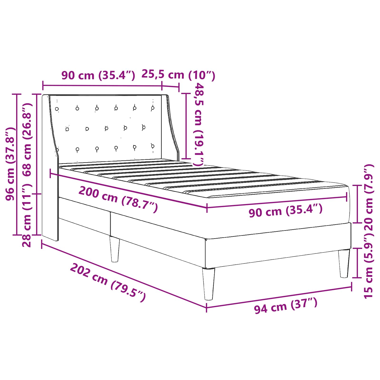 Bed frame with mattress with headboard 2 pcs Pink Velvet