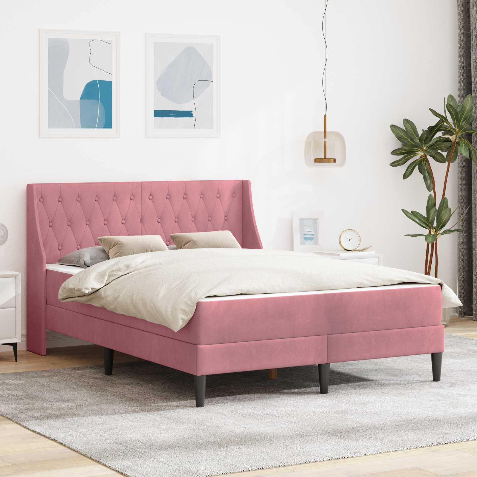 Bed frame with mattress with headboard 2 pcs Pink Velvet