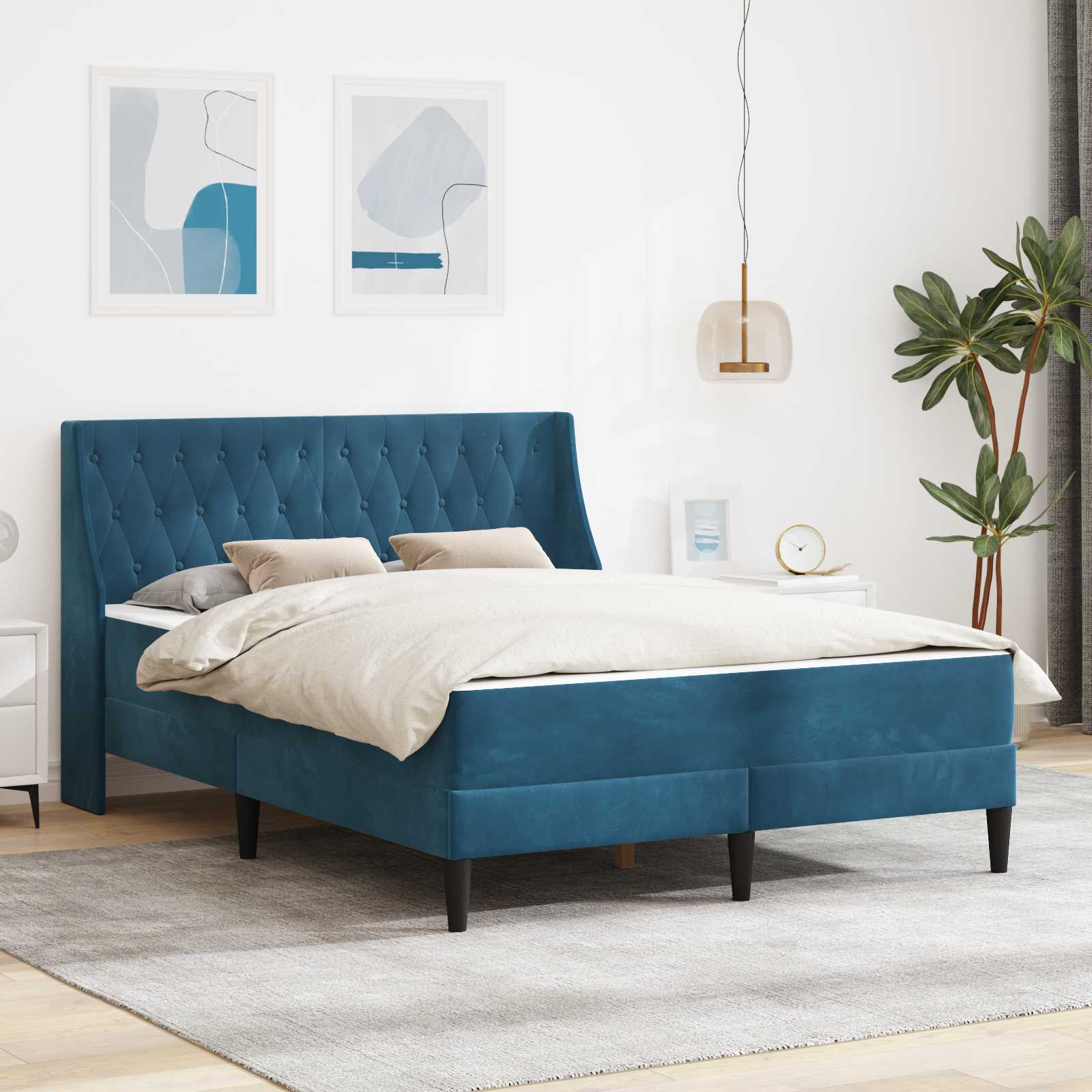 Bed frame with mattress with headboard 2 pcs Blue Velvet