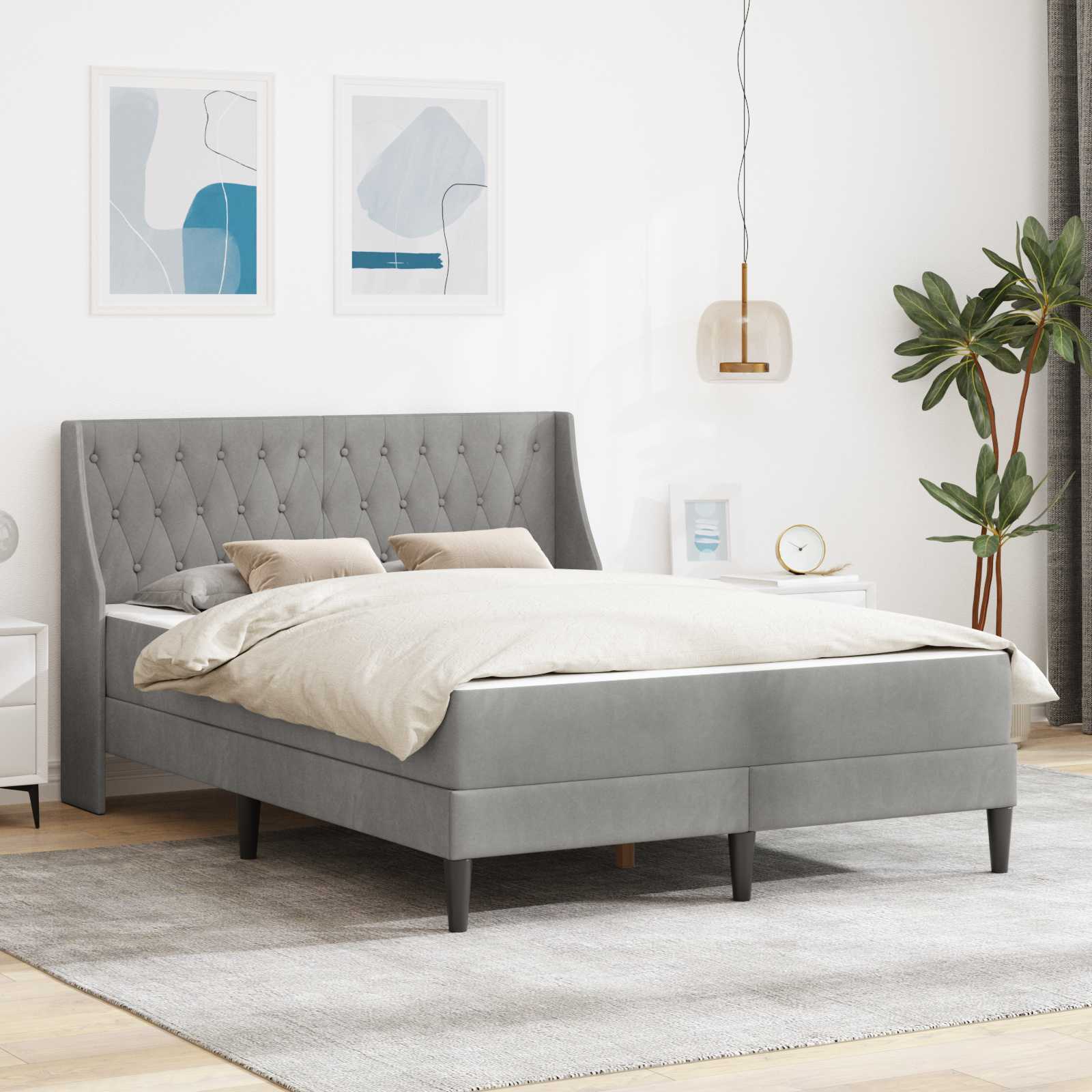 Bed Frame with Mattress Light Grey 140 x 190 cm Velvet