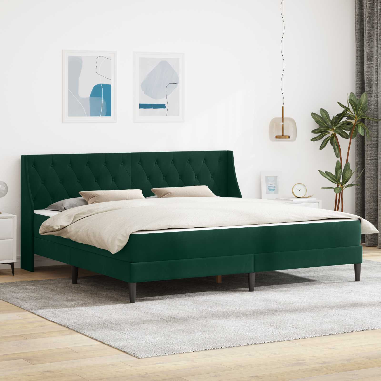 Bed frame with mattress 2 pcs Dark green Velvet