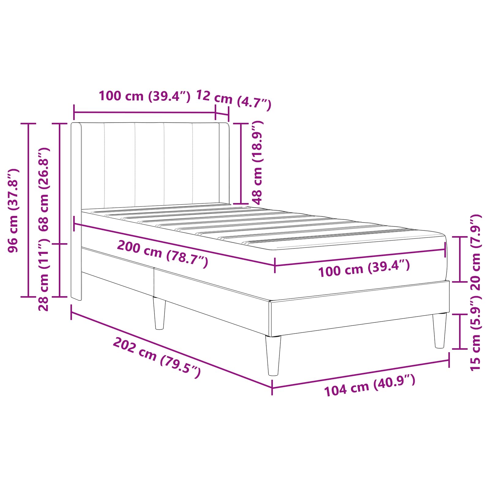 Gultas rāmis Melns 100 x 200 cm Samts