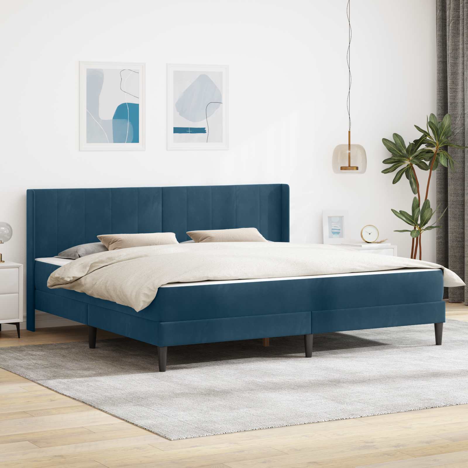 Bed frame with mattress with headboard 2 pcs Blue Velvet