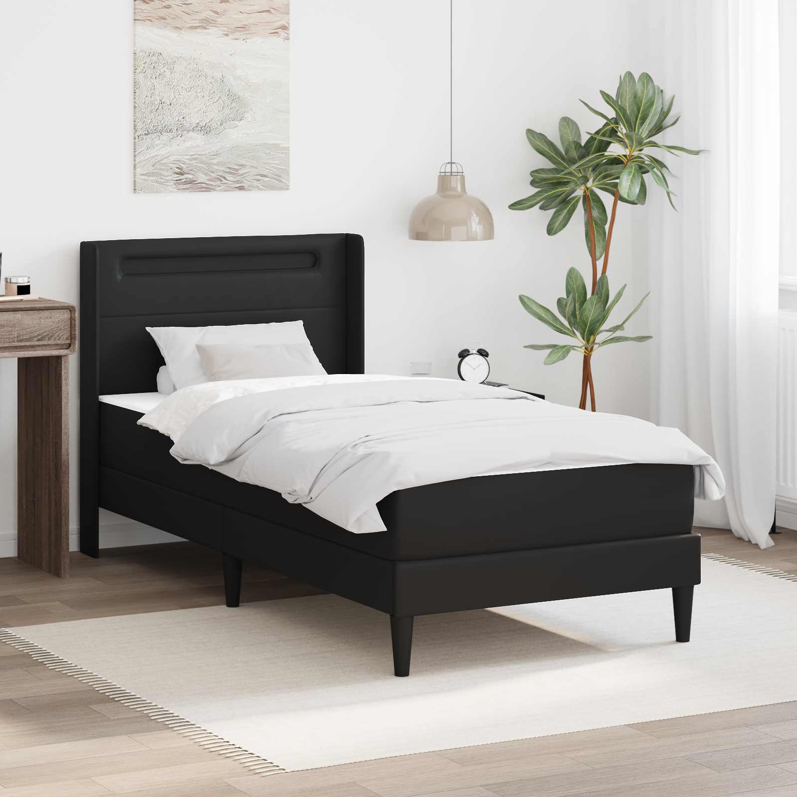 Gultas rāmis ar matraci Melns 90 x 190 cm Mākslīgā āda