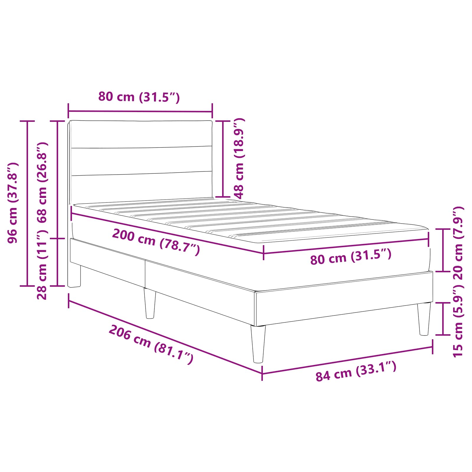 Bed frame Black 80 x 200 cm Polyester