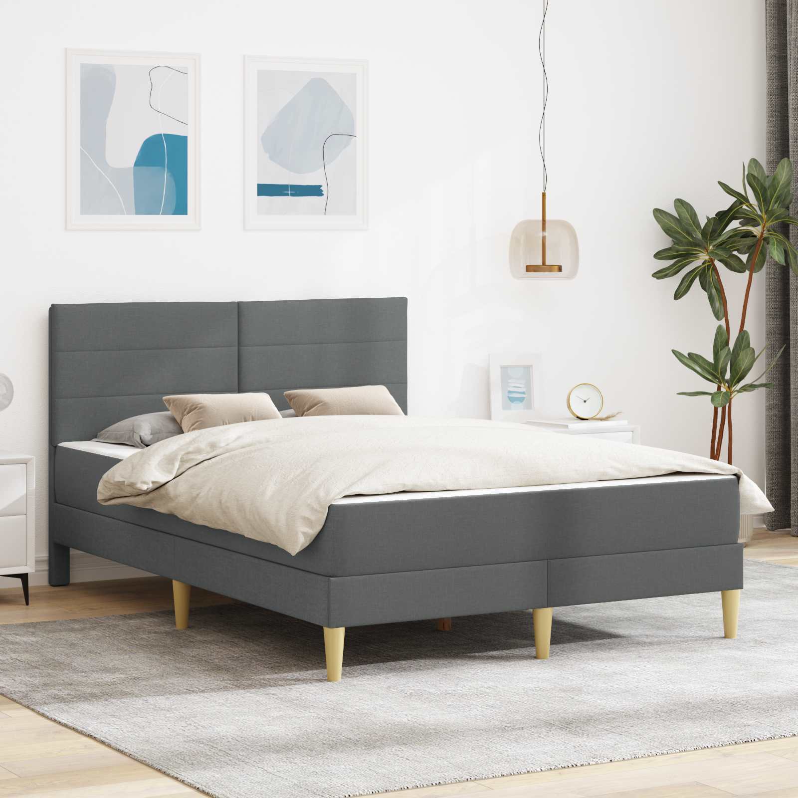 Bed frame Dark grey 140 x 200 cm Polyester