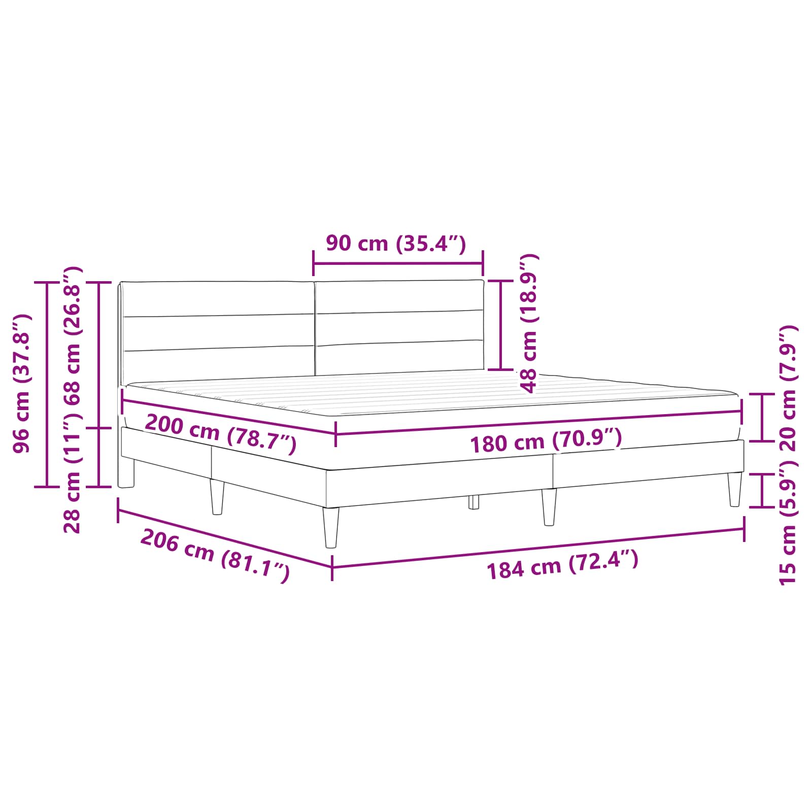 Gultas rāmis Zils 180 x 200 cm Poliesters