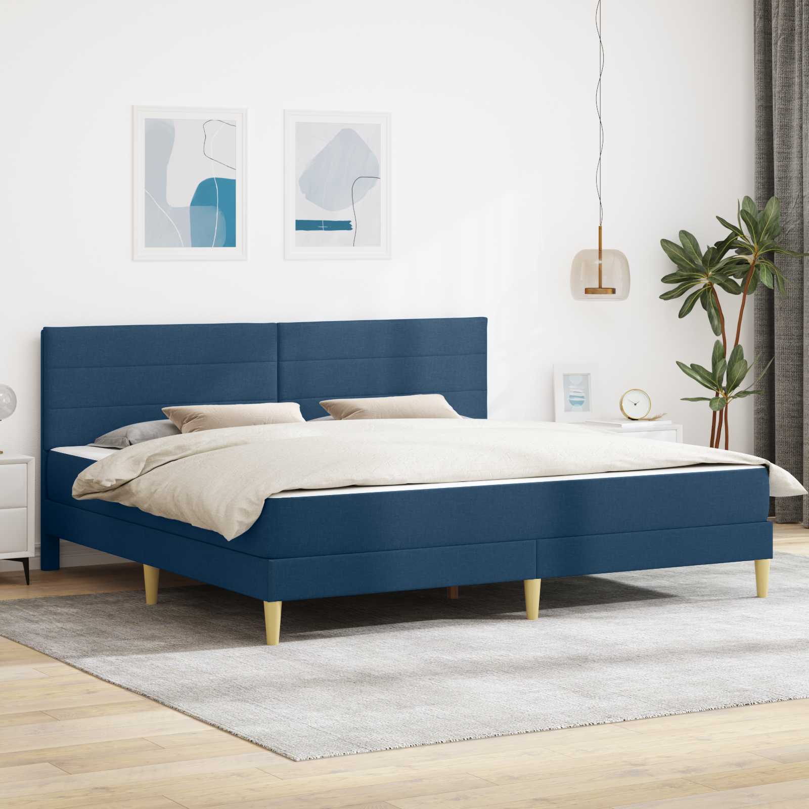 Bed Frame Blue 200 x 200 cm Polyester
