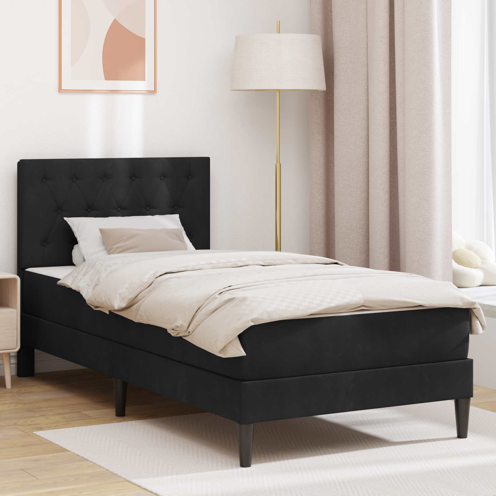 Lovos rėmas su čiužiniu Juodas 100 x 200 cm Aksomas
