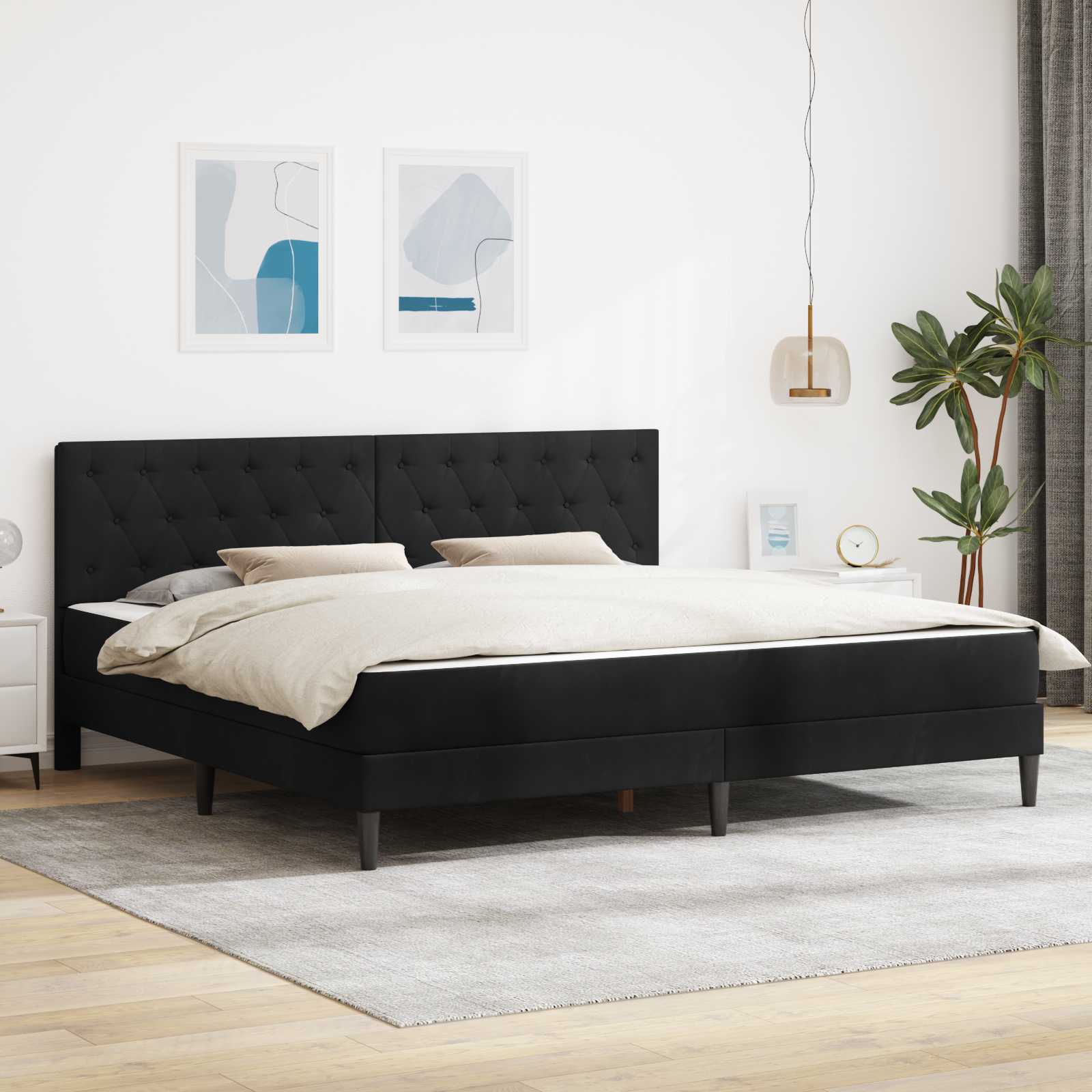 Gultas rāmis ar matraci Melns 180 x 200 cm Samts