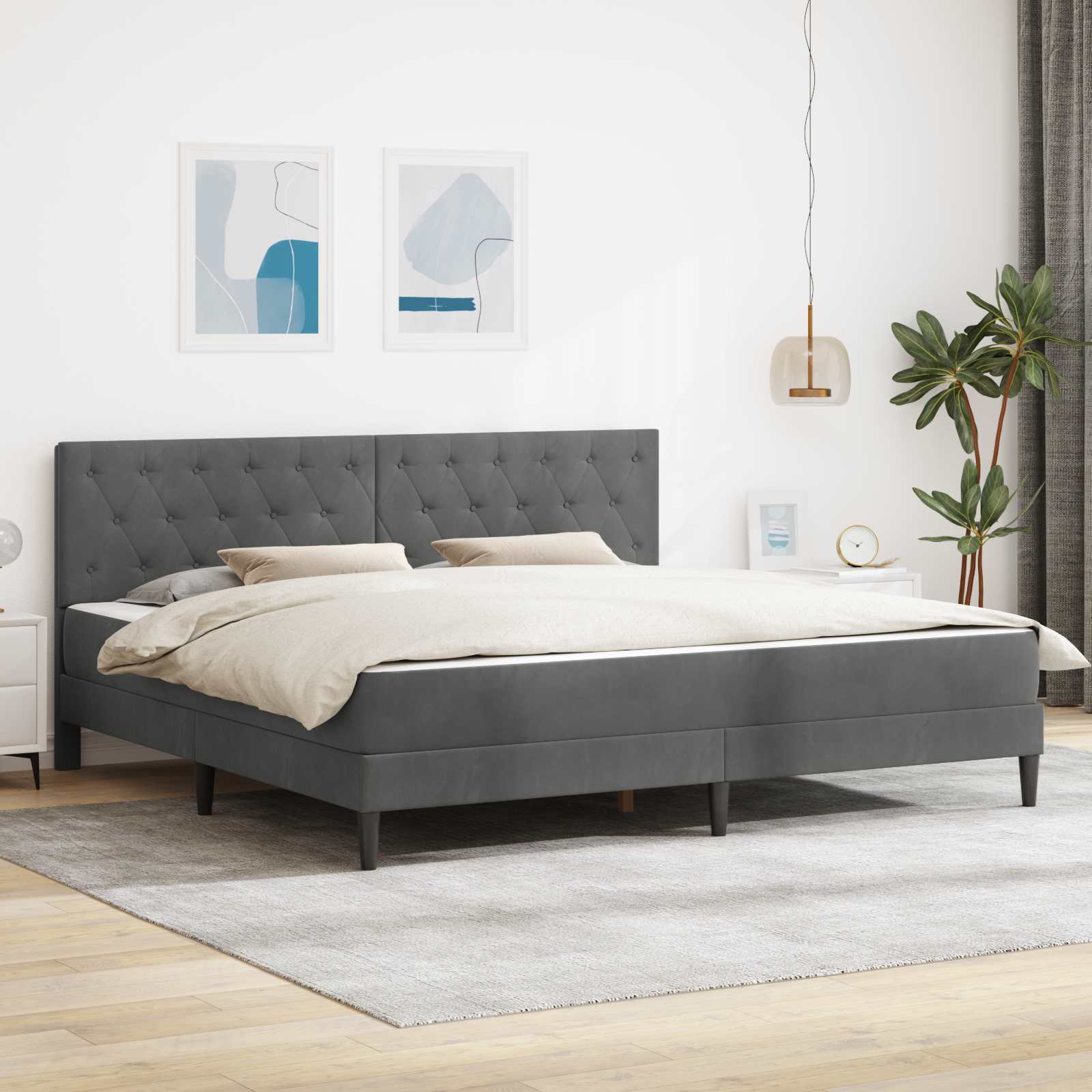 Gultas rāmis ar matraci Tumši pelēks 200 x 200 cm Samts