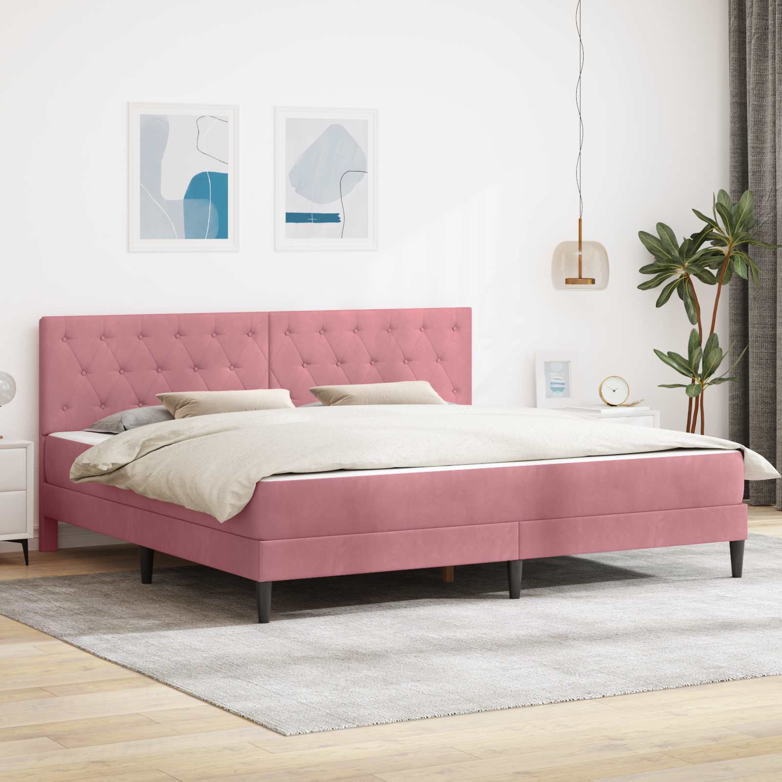 Gultas rāmis ar matraci Rozā 200 x 200 cm Samts