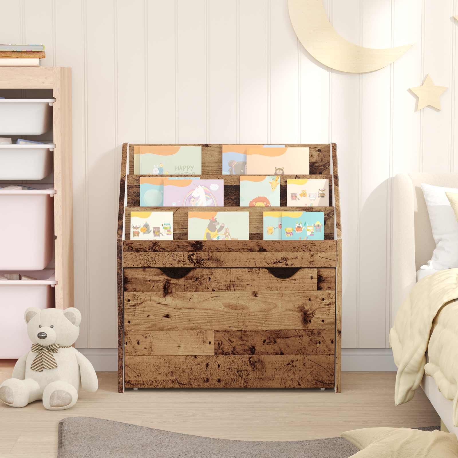 Bērnu grāmatu plaukts ar atvilktnēm Vecs koks 60 x 29,5 x 69 cm