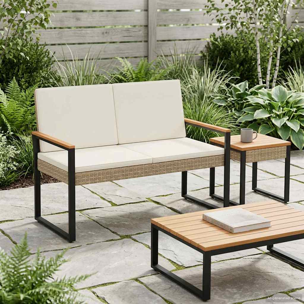 Lauko suolas Bežė ir kreminė balta 107 x 61 x 80 cm poliratanas