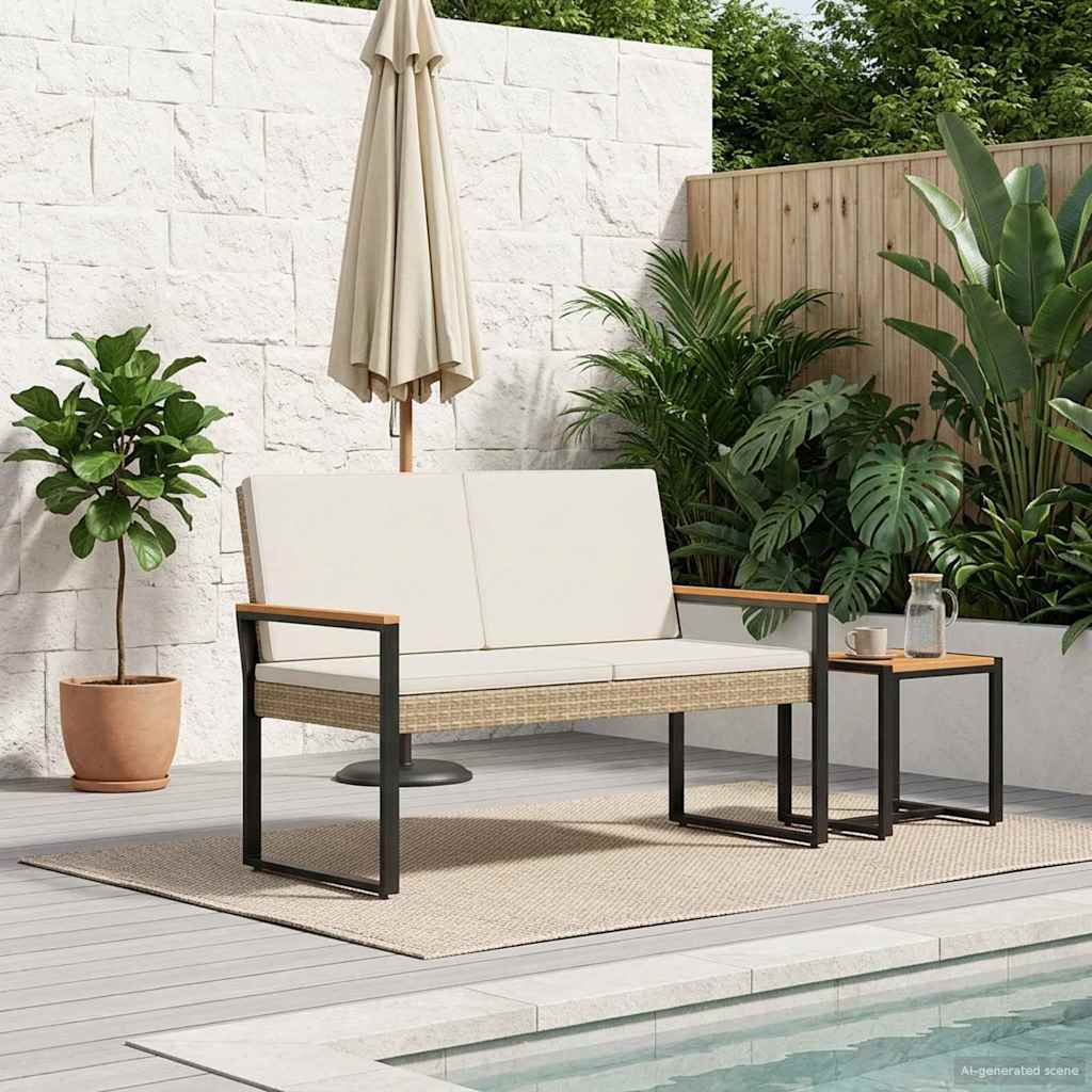 Lauko suolas Bežė ir kreminė balta 107 x 61 x 80 cm poliratanas