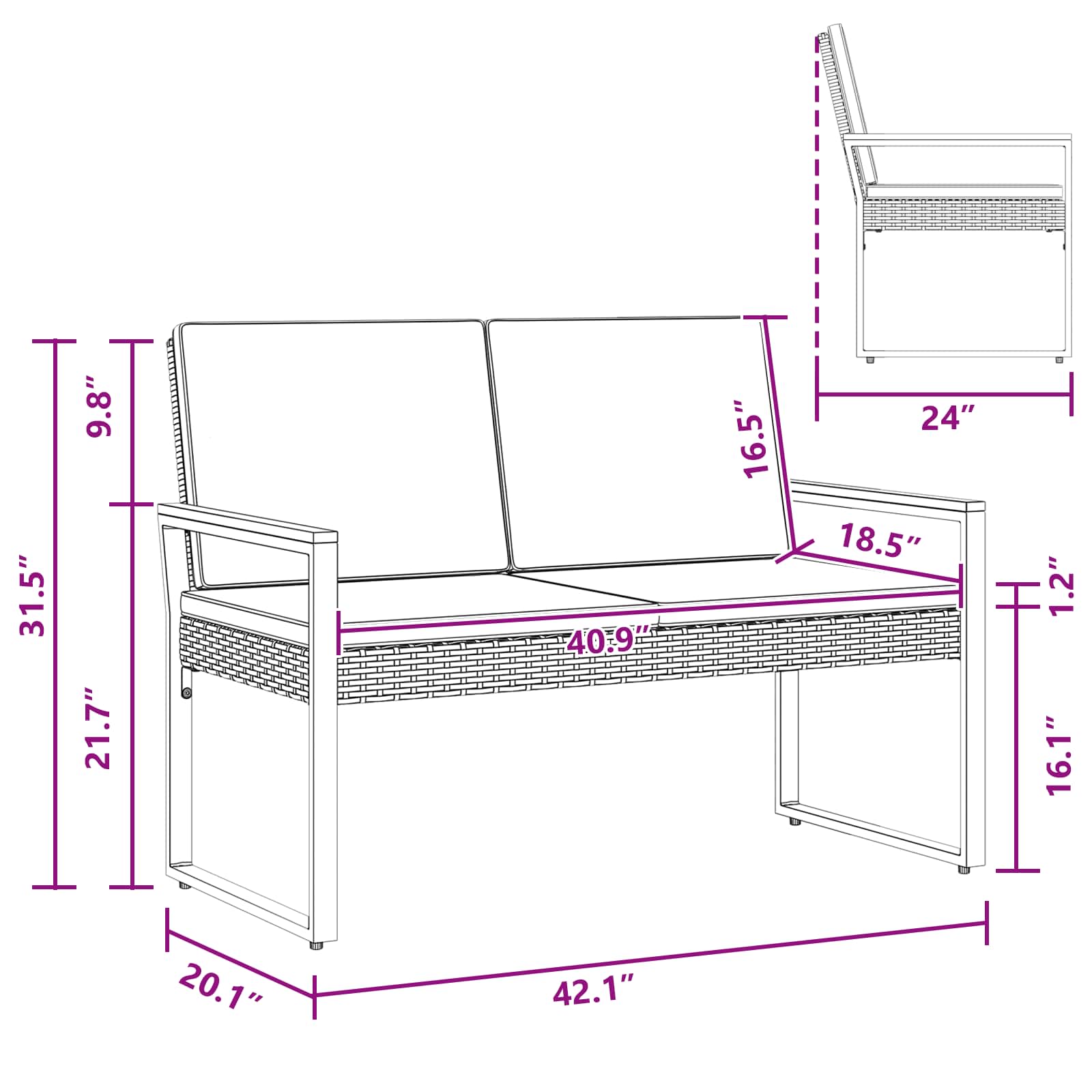 Lauko suolas Juoda ir turkio 107 x 61 x 80 cm poliratanas