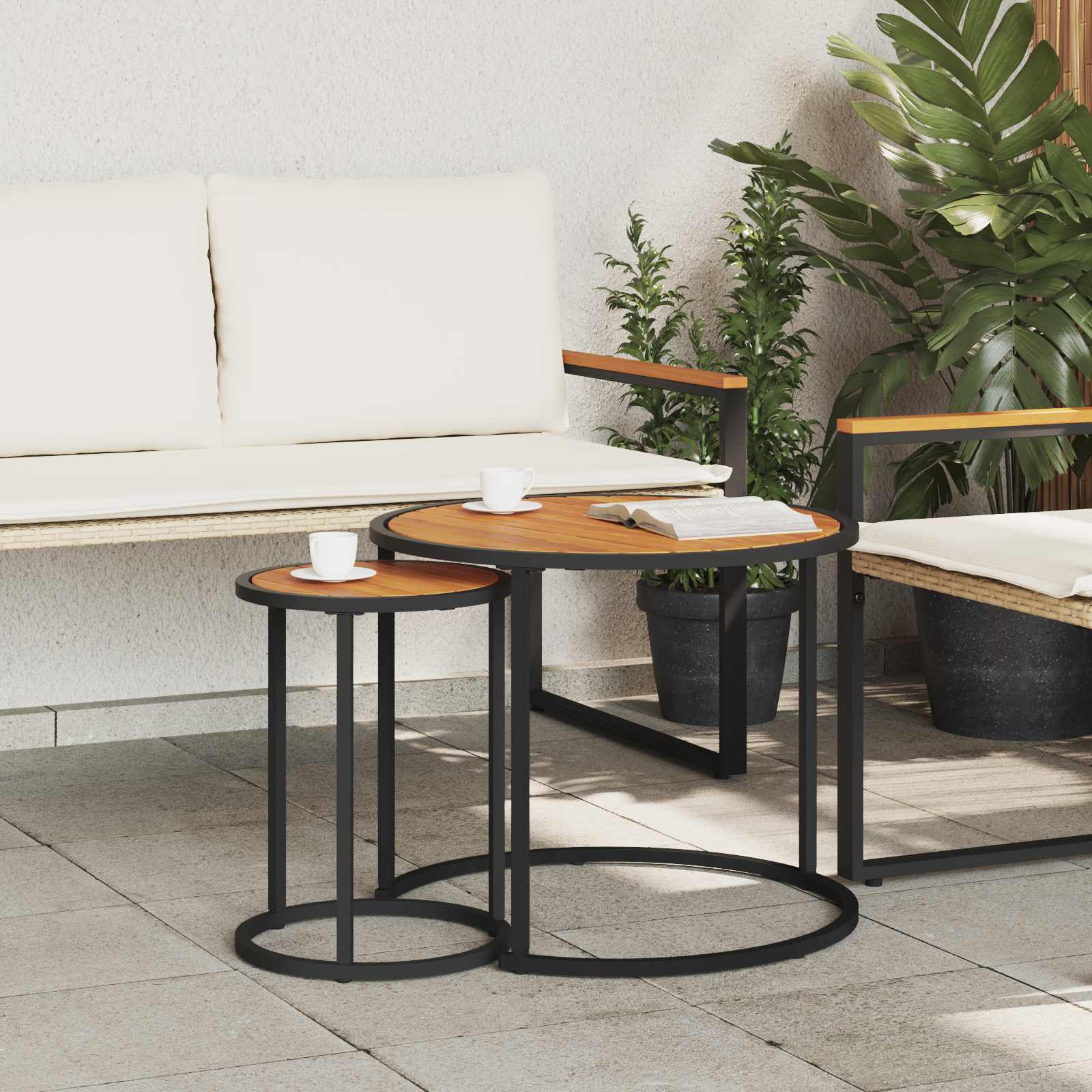 Kavos staliuko komplektas 2 pcs Natūrali ir juoda