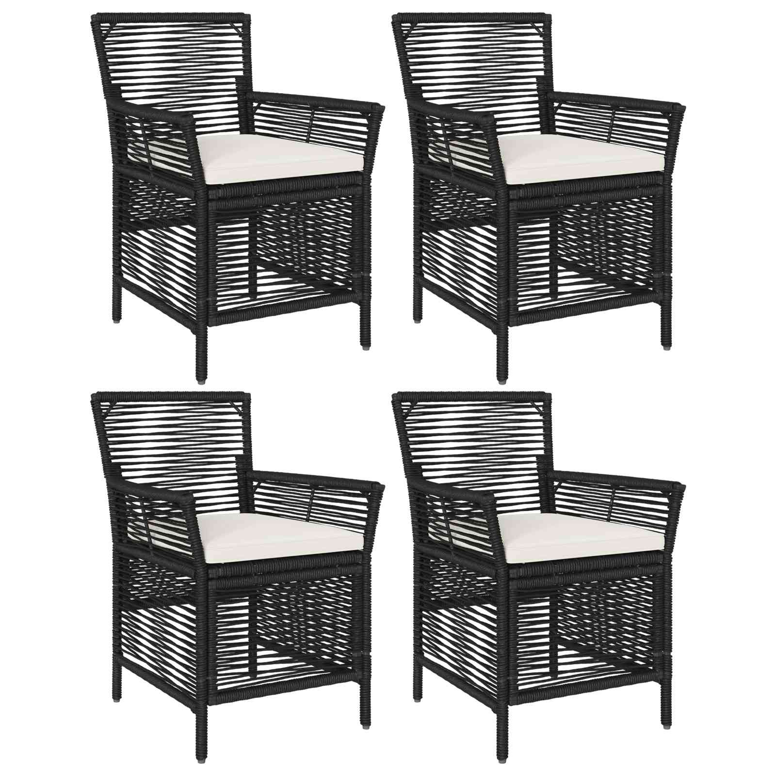 Lauko kėdė su pagalve 4 pcs Juoda ir kreminė poliratanas