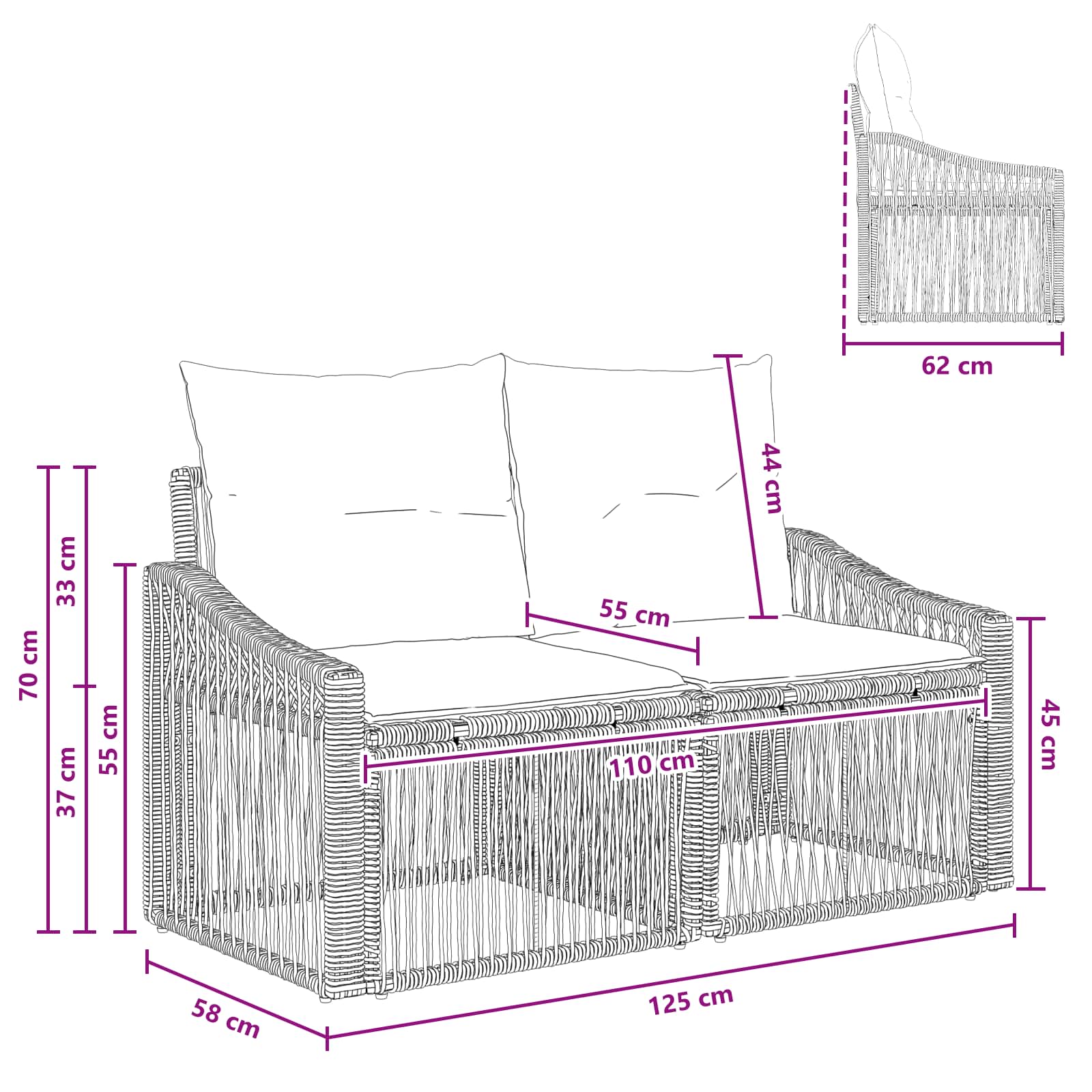 Sodo sofa 2-Vietų skaičius Pilka poliratanas