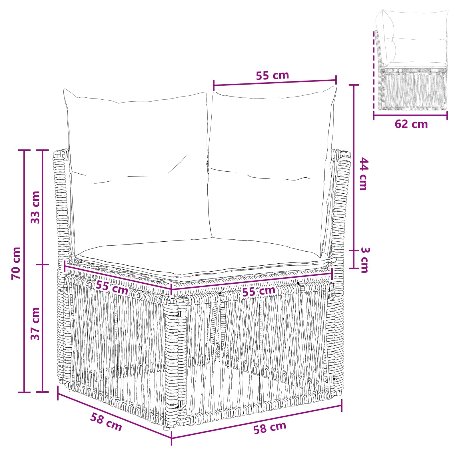 Kampinė sofa Juoda poliratanas