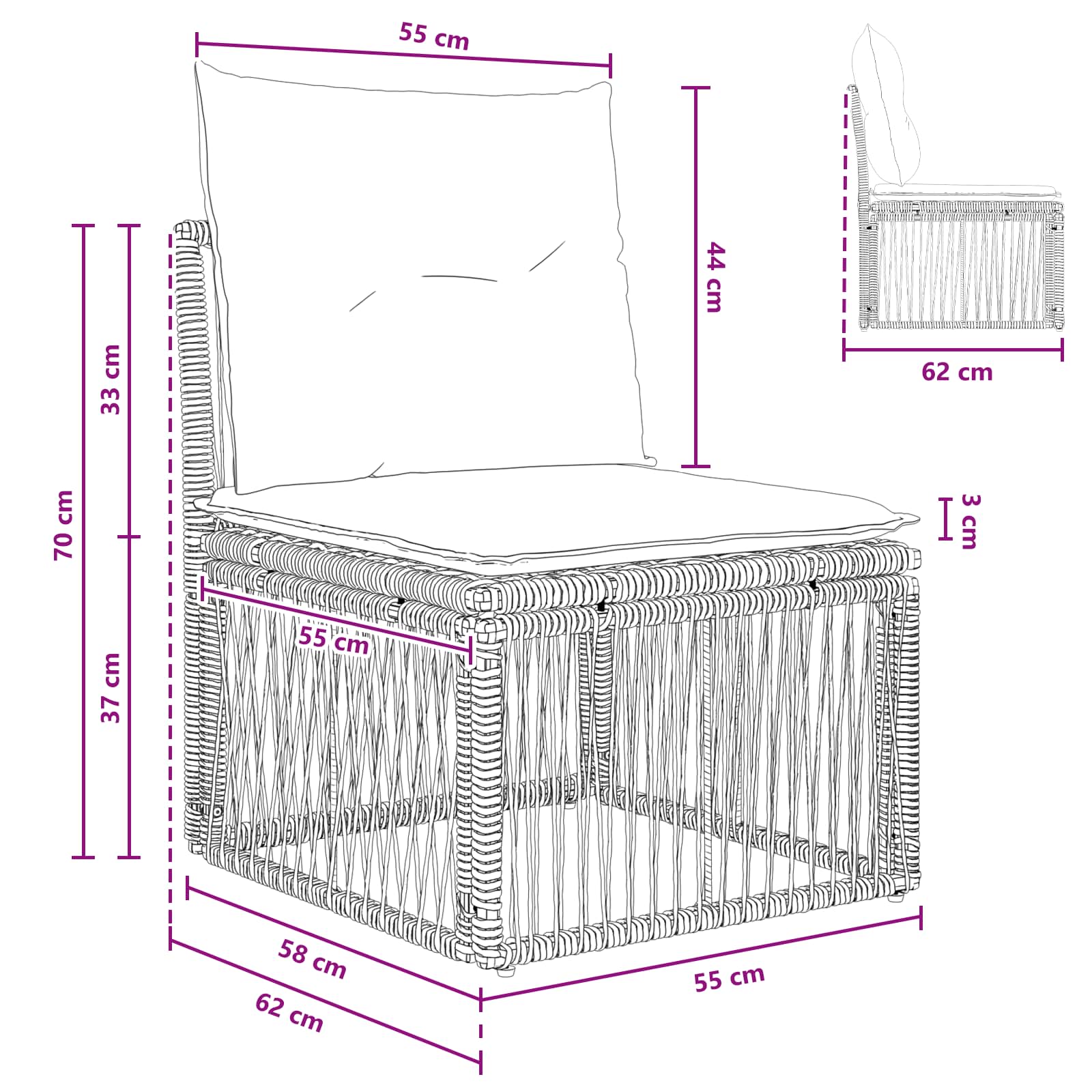 Be porankio sofa Juoda poliratanas